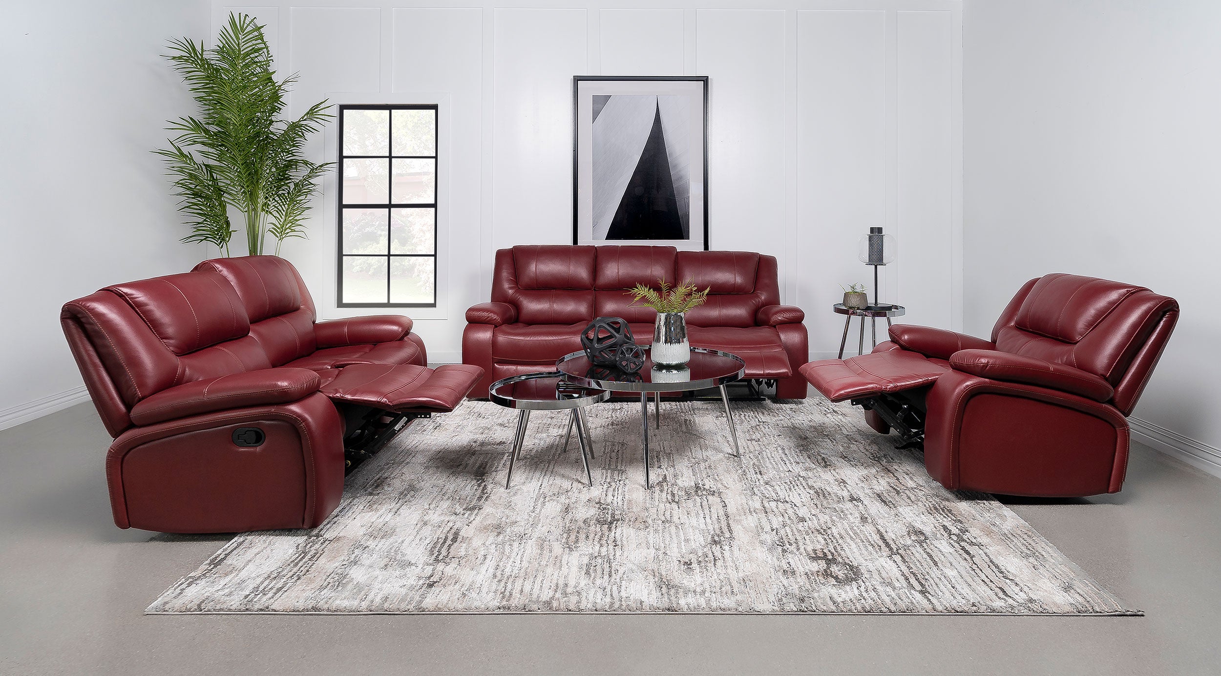 Camila Upholstered Motion Reclining Sofa Red-