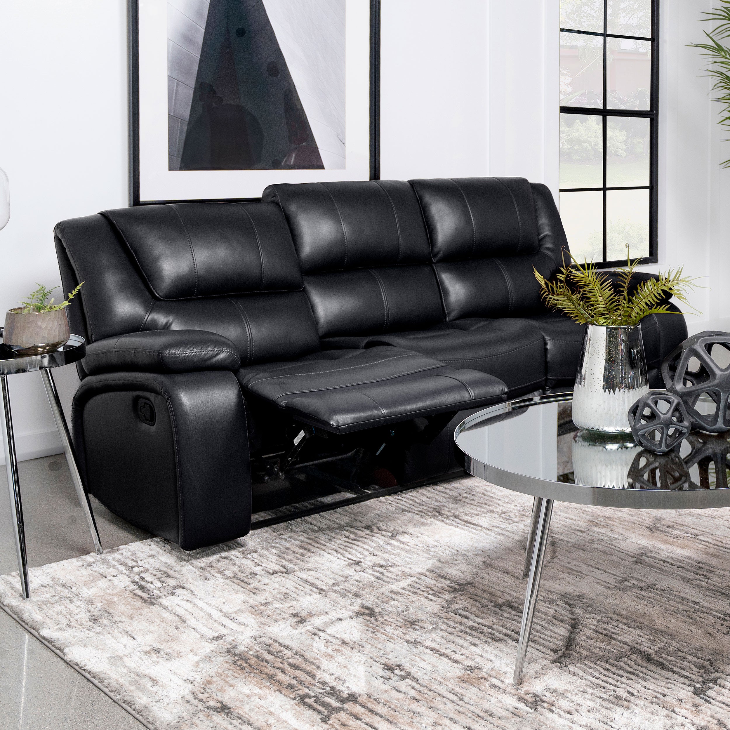 Camila Upholstered Motion Reclining Sofa Black-