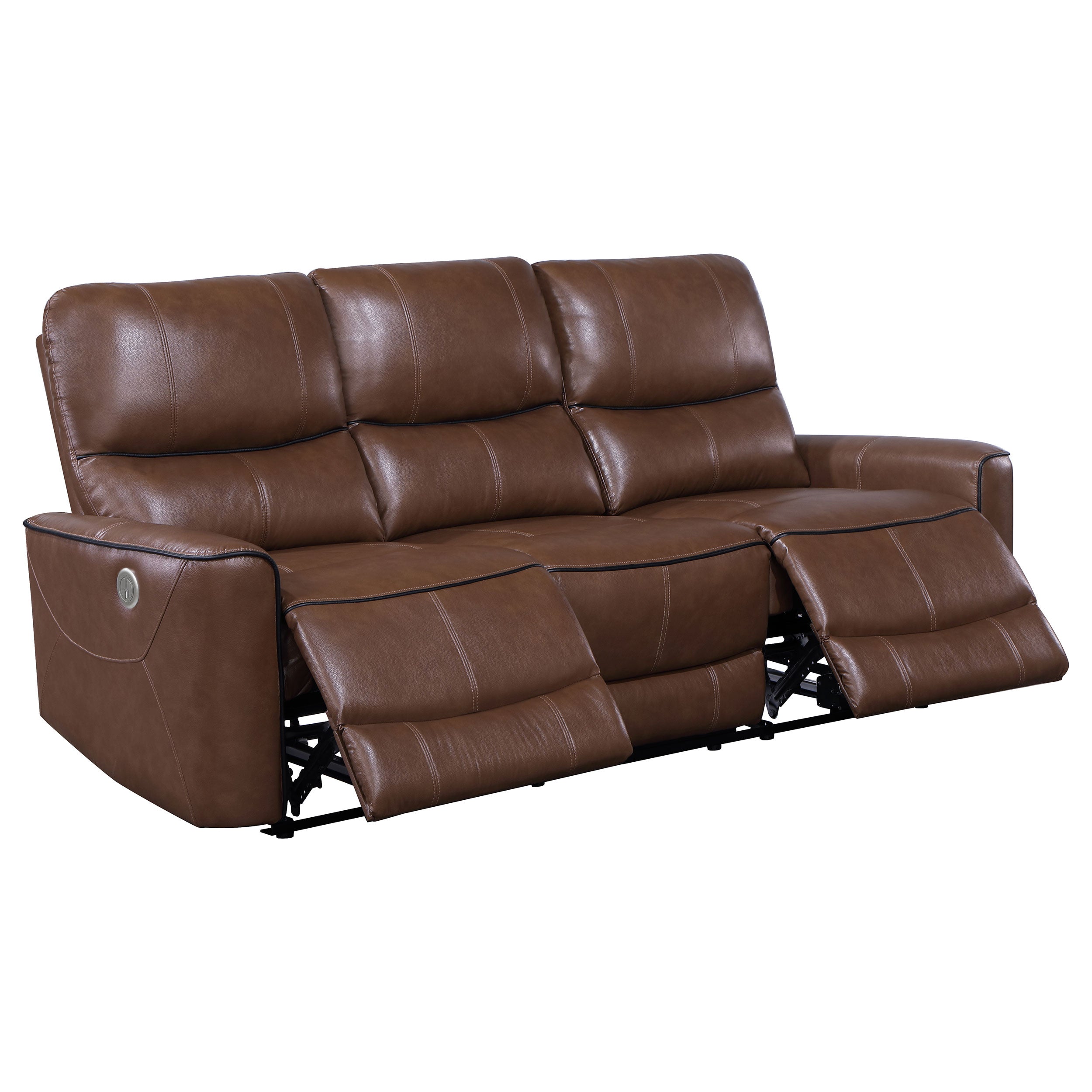 Greenfield Upholstered Power Reclining Sofa Saddle Brown-