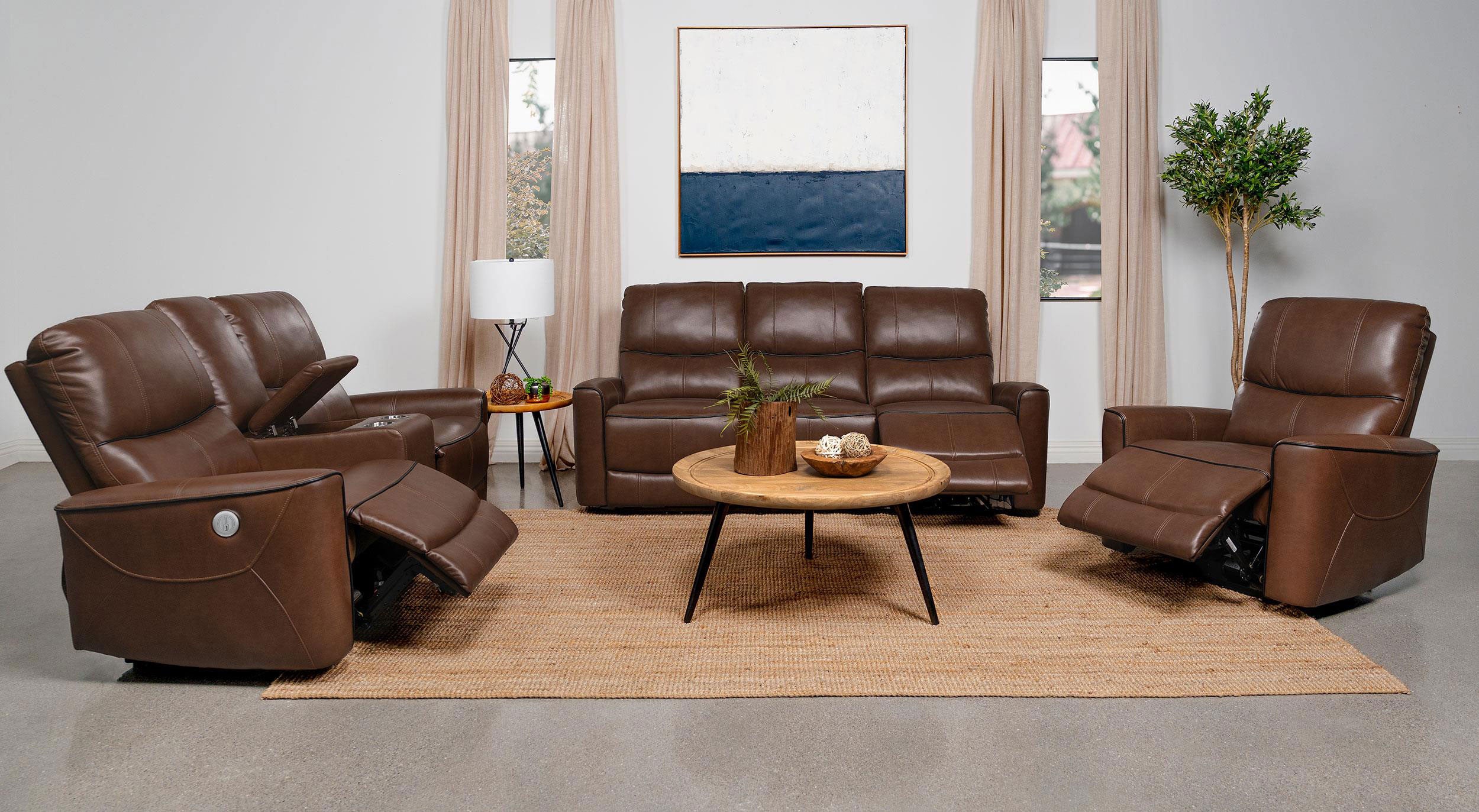 Greenfield Upholstered Power Reclining Loveseat Saddle Brown-