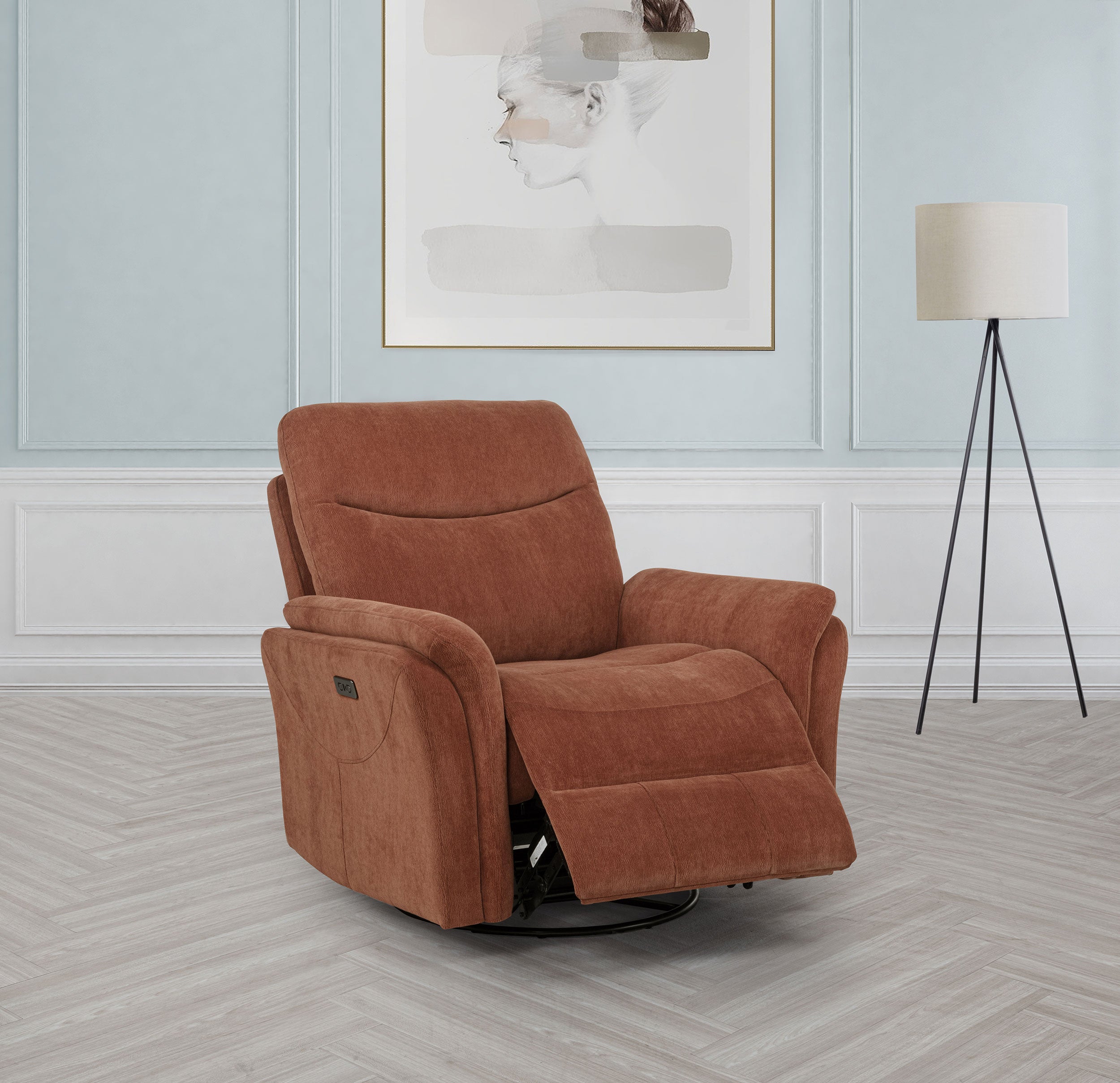 Adler Upholstered Power Swivel Glider Recliner Rust-