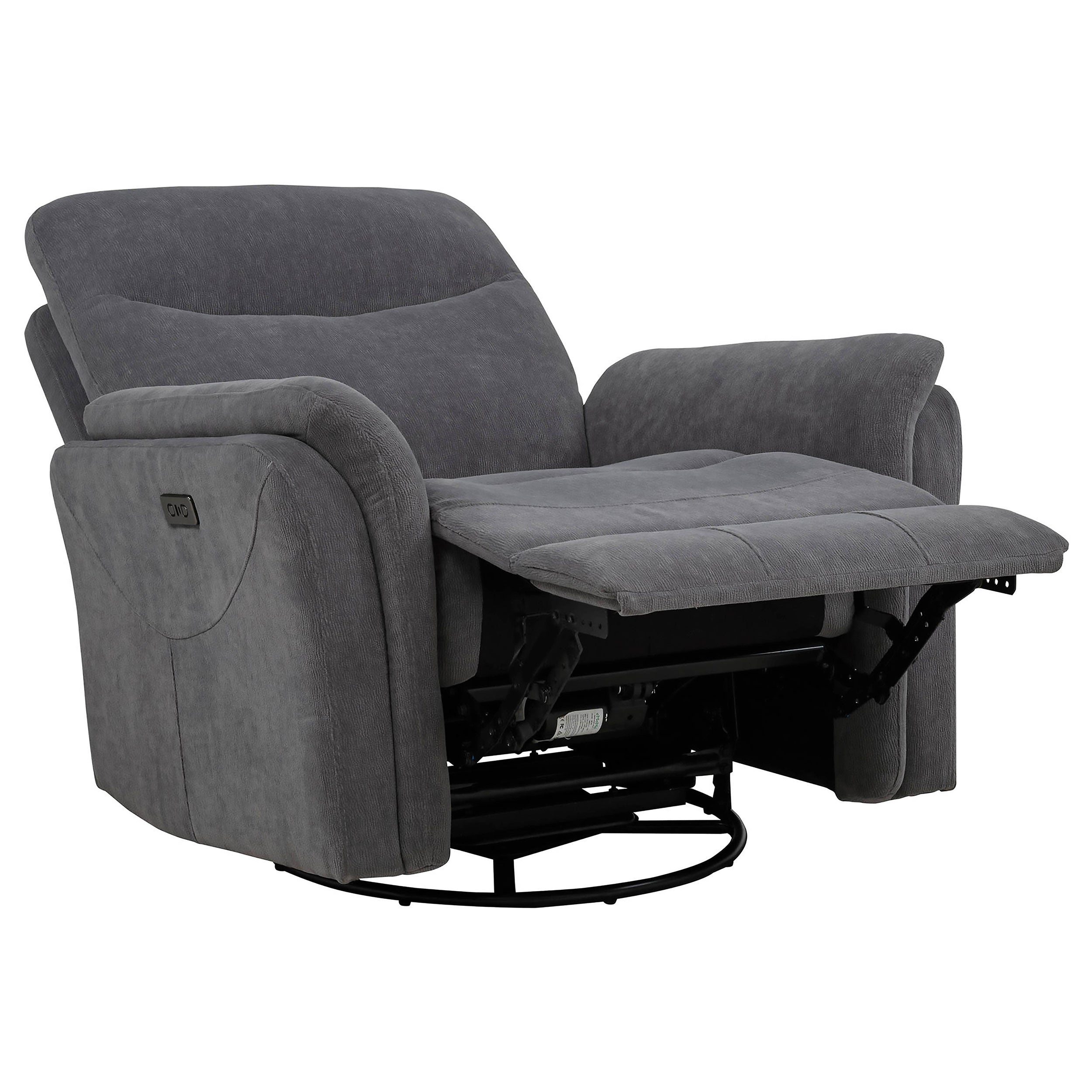 Adler Upholstered Power Swivel Glider Recliner Charcoal Grey-