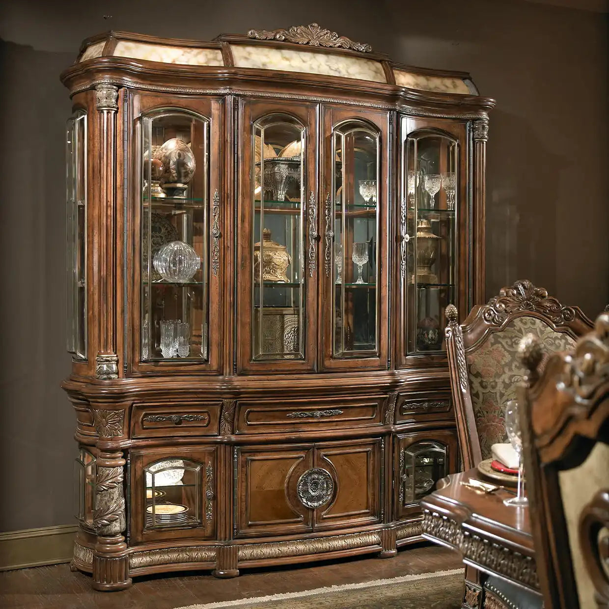 Villa Valencia - China Buffet With Lighted Top - Classic Chestnut - Best Buy Furniture