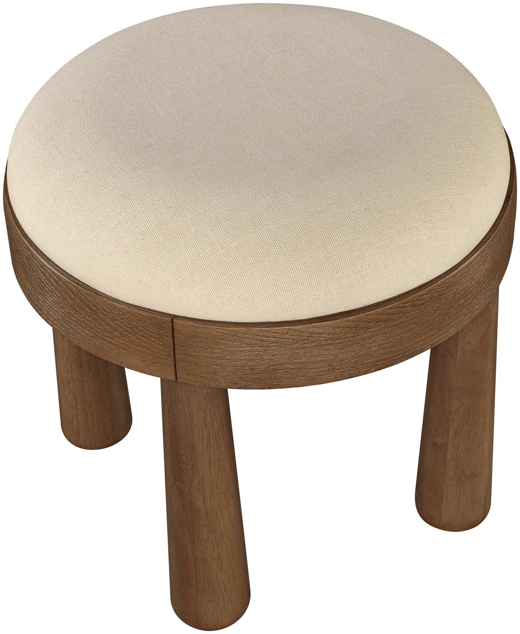 Larea - Linen Textured Fabric Upholstered Ottoman - Walnut Base