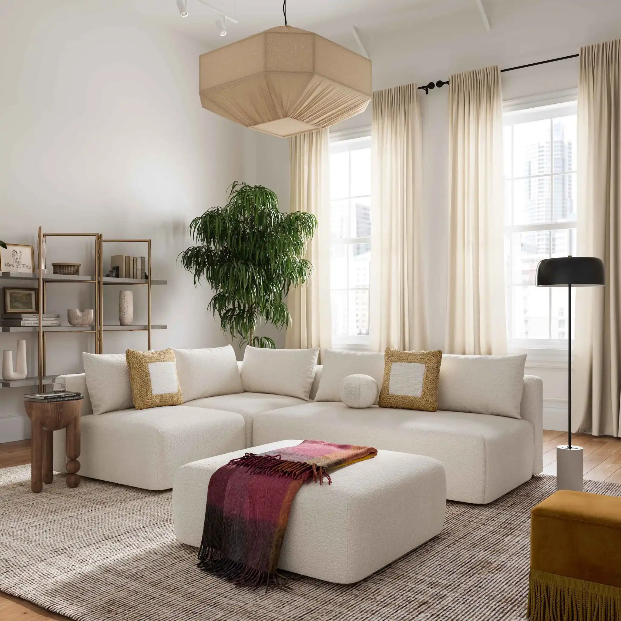 Hangover - 4-Piece Boucle Modular Chaise Sectional - Cream
