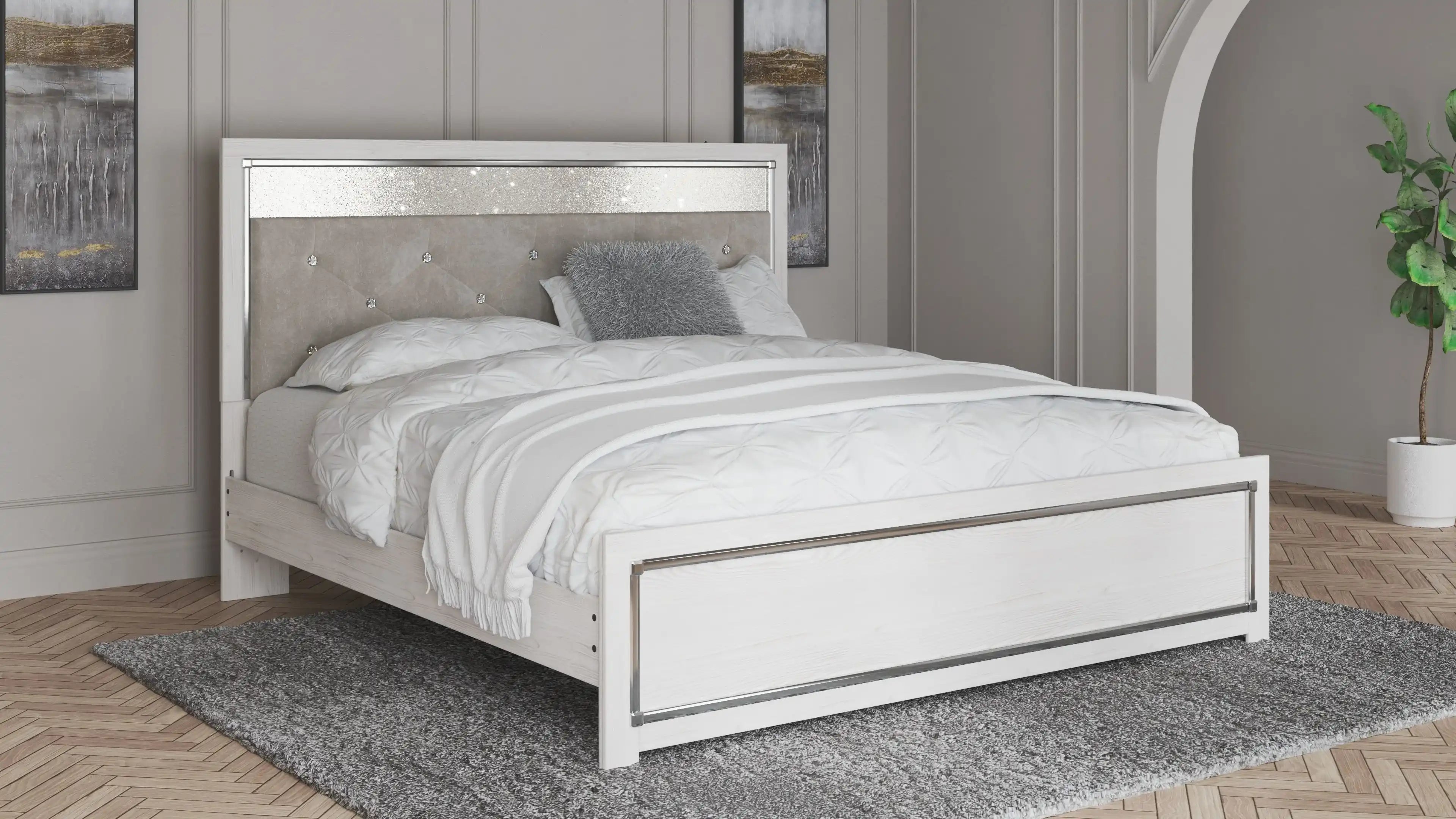 Altyra - King Panel Bed With Upholstered Headboard - White - Best Buy Furniture