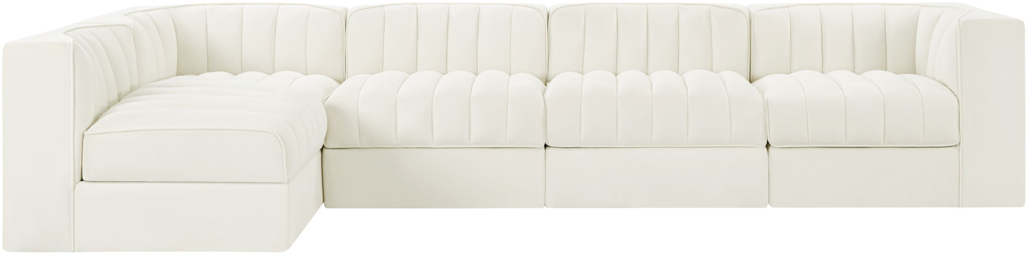 Rummi - Velvet Performance Fabric Upholstered 5 Piece Modular Sectional, L-Shaped (Right)