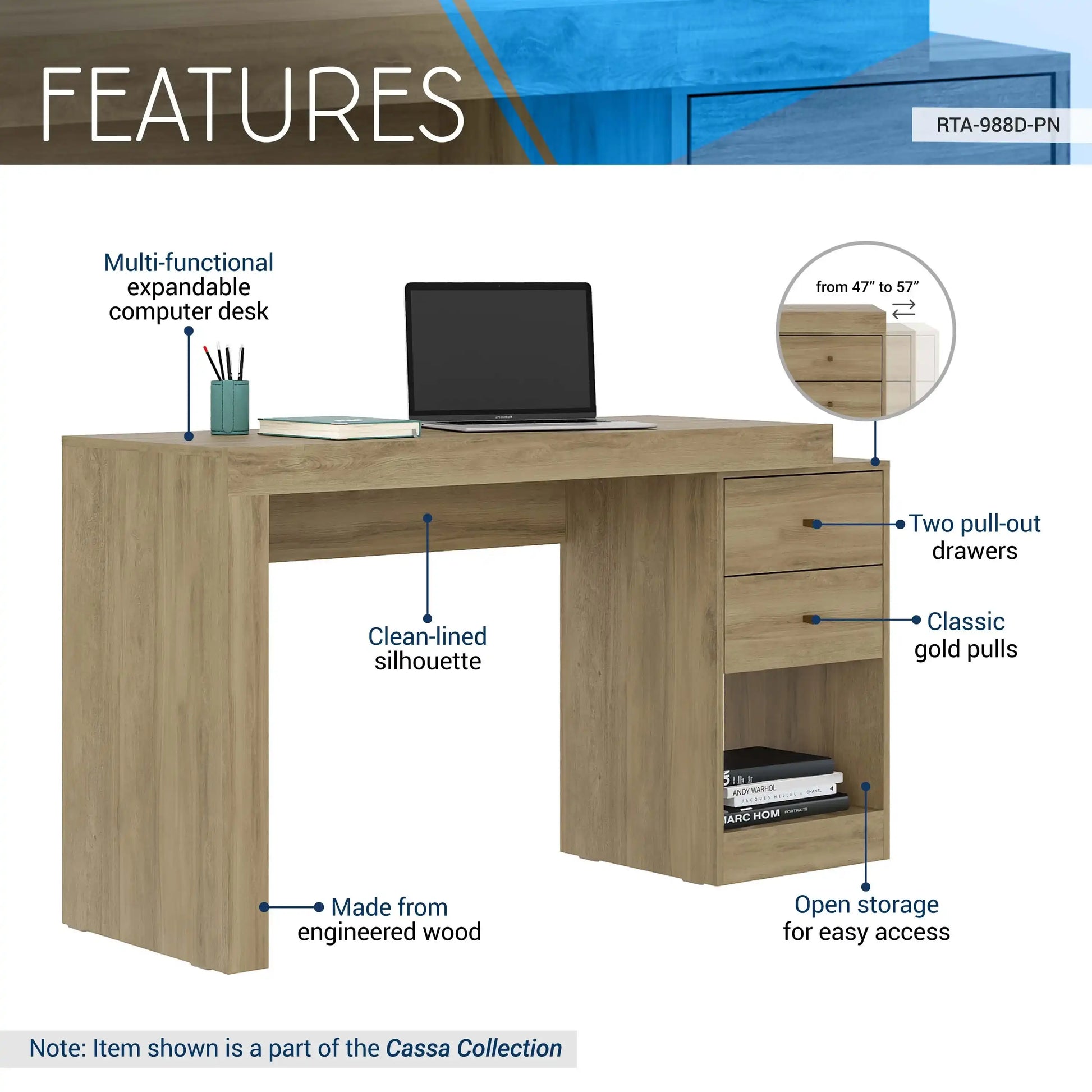 Techni Mobili Expandable Home Office Desk, Pine - Best Buy Furniture