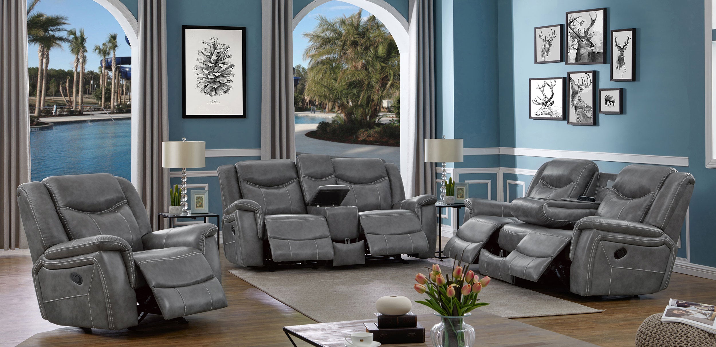 Conrad Upholstered Padded Arm Motion Sofa Grey-CoasterEveryday