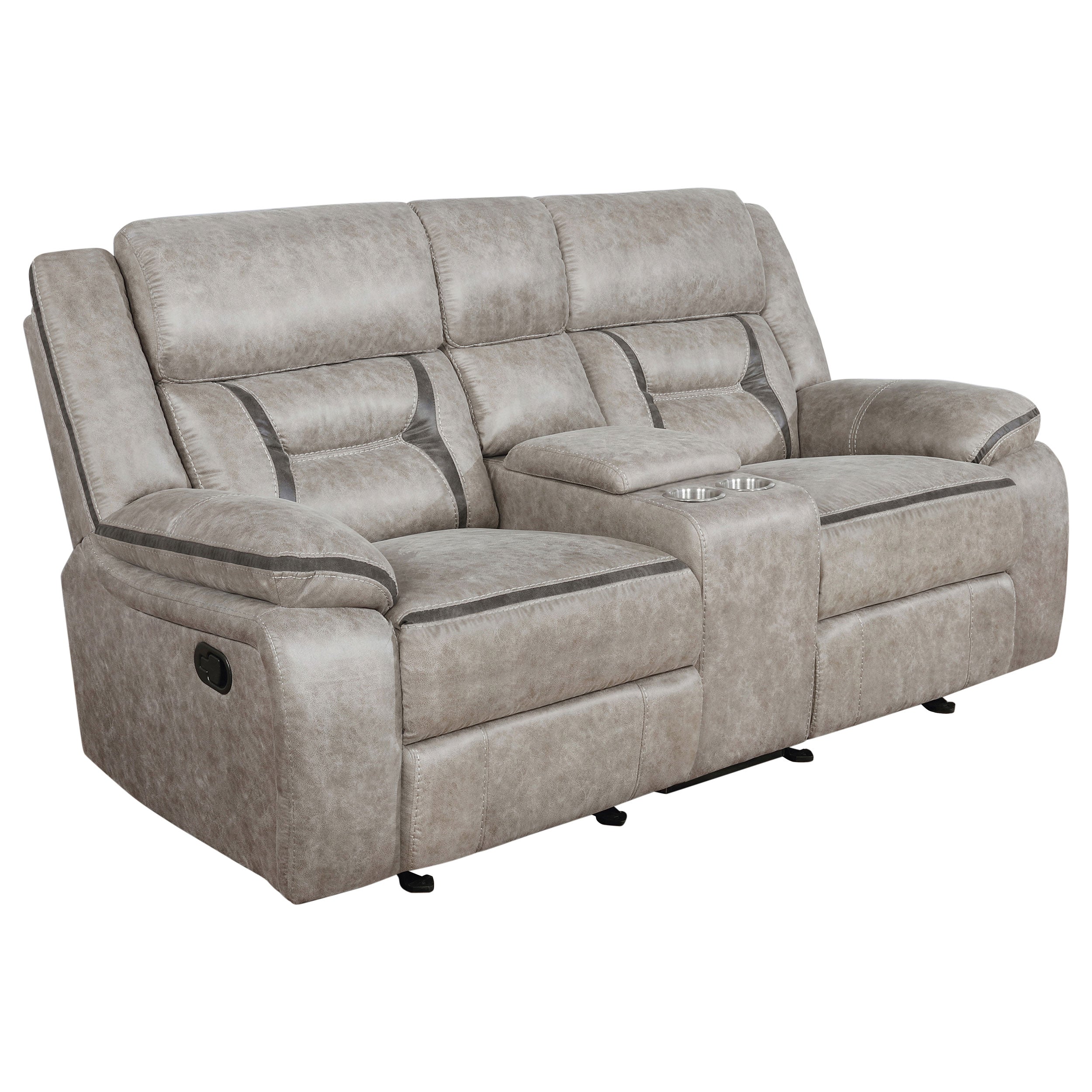 Greer Upholstered Motion Reclining Loveseat Taupe-CoasterEveryday