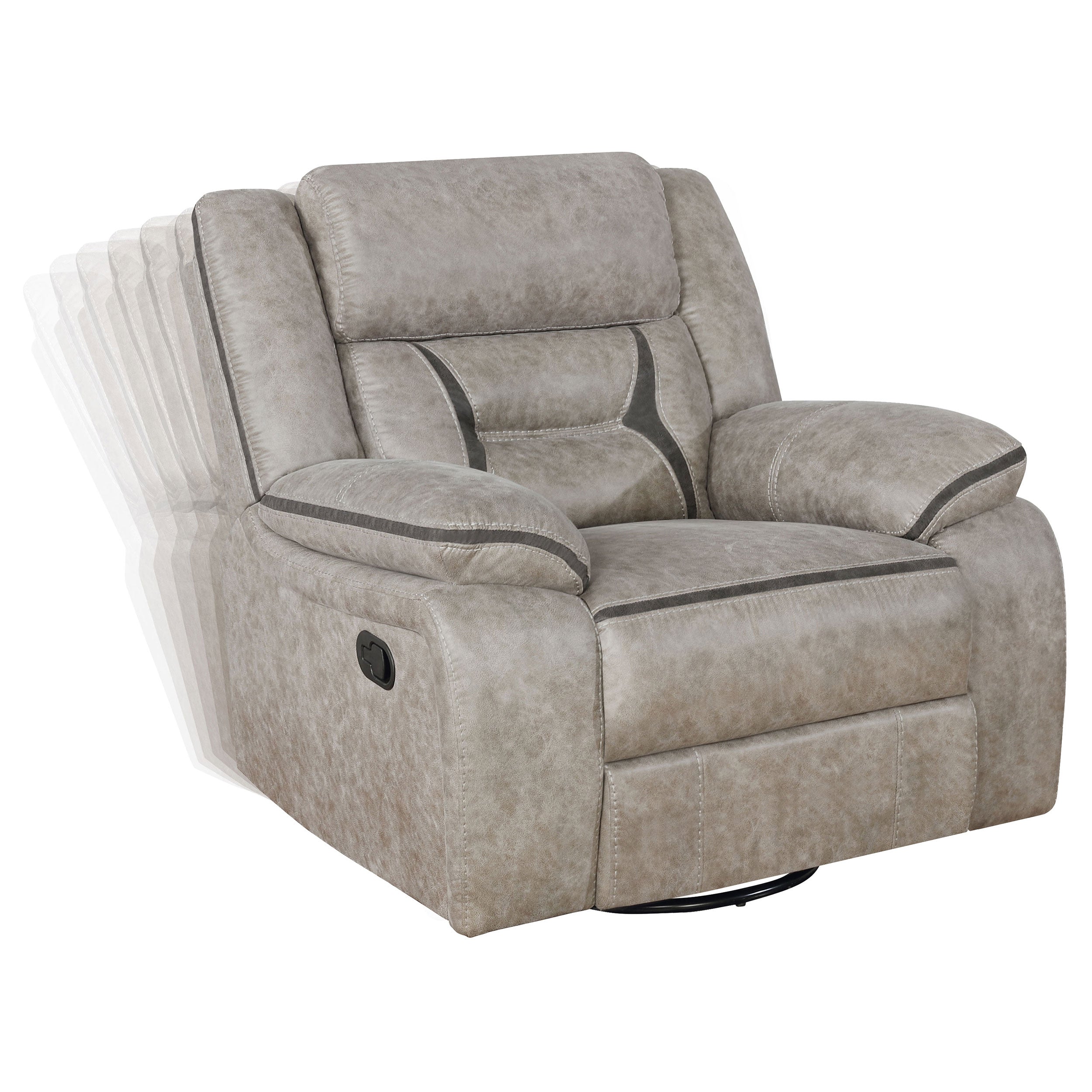 Greer Upholstered Swivel Glider Recliner Chair Taupe-CoasterEveryday