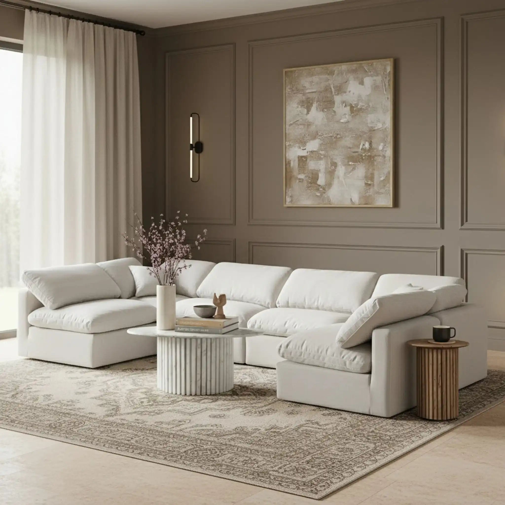 Indulge - Linen 6 Piece Modular U-Shaped Sectional - White