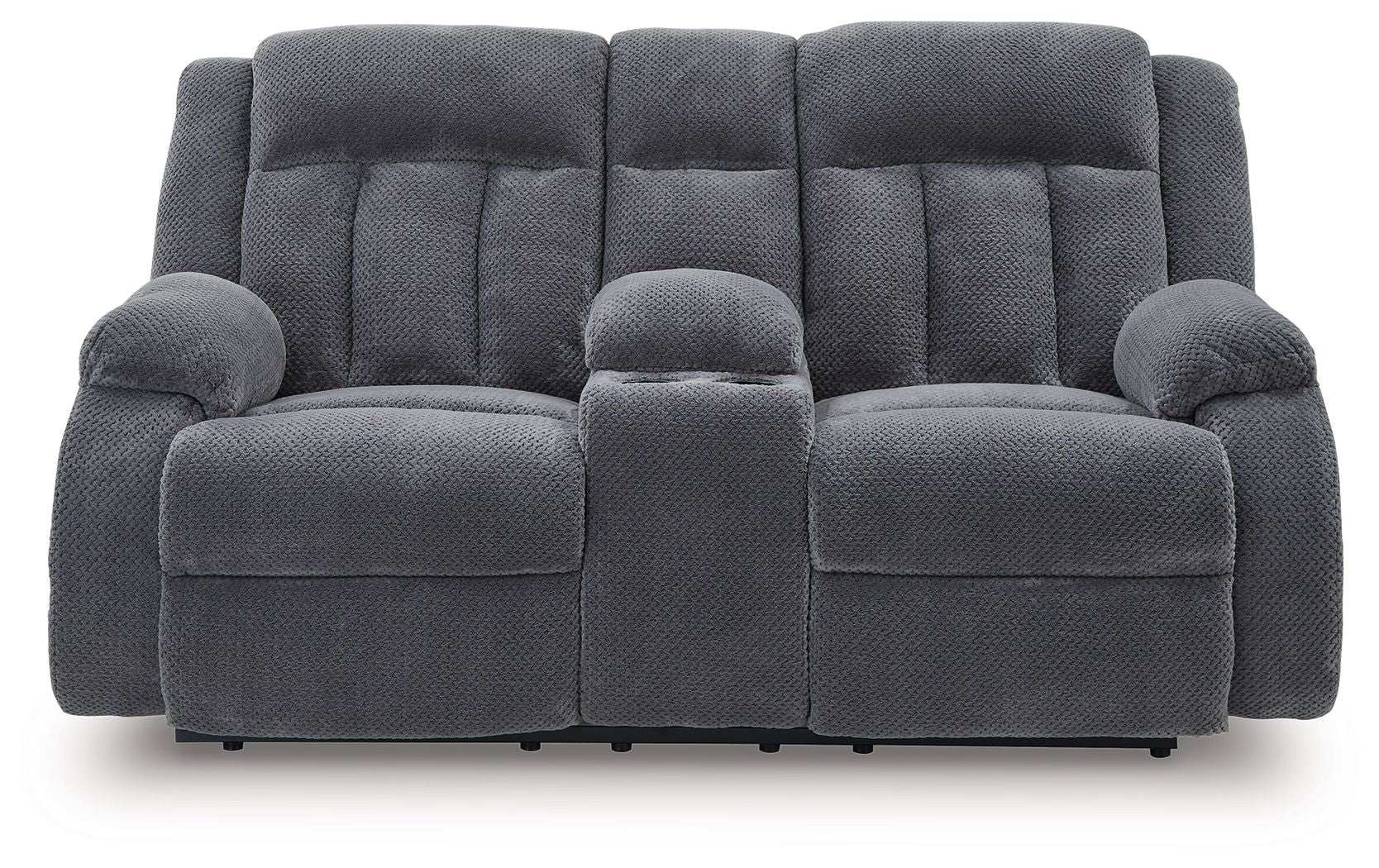 Observation - Double Reclining Power Loveseat With Console - Steel - Best Buy Furniture