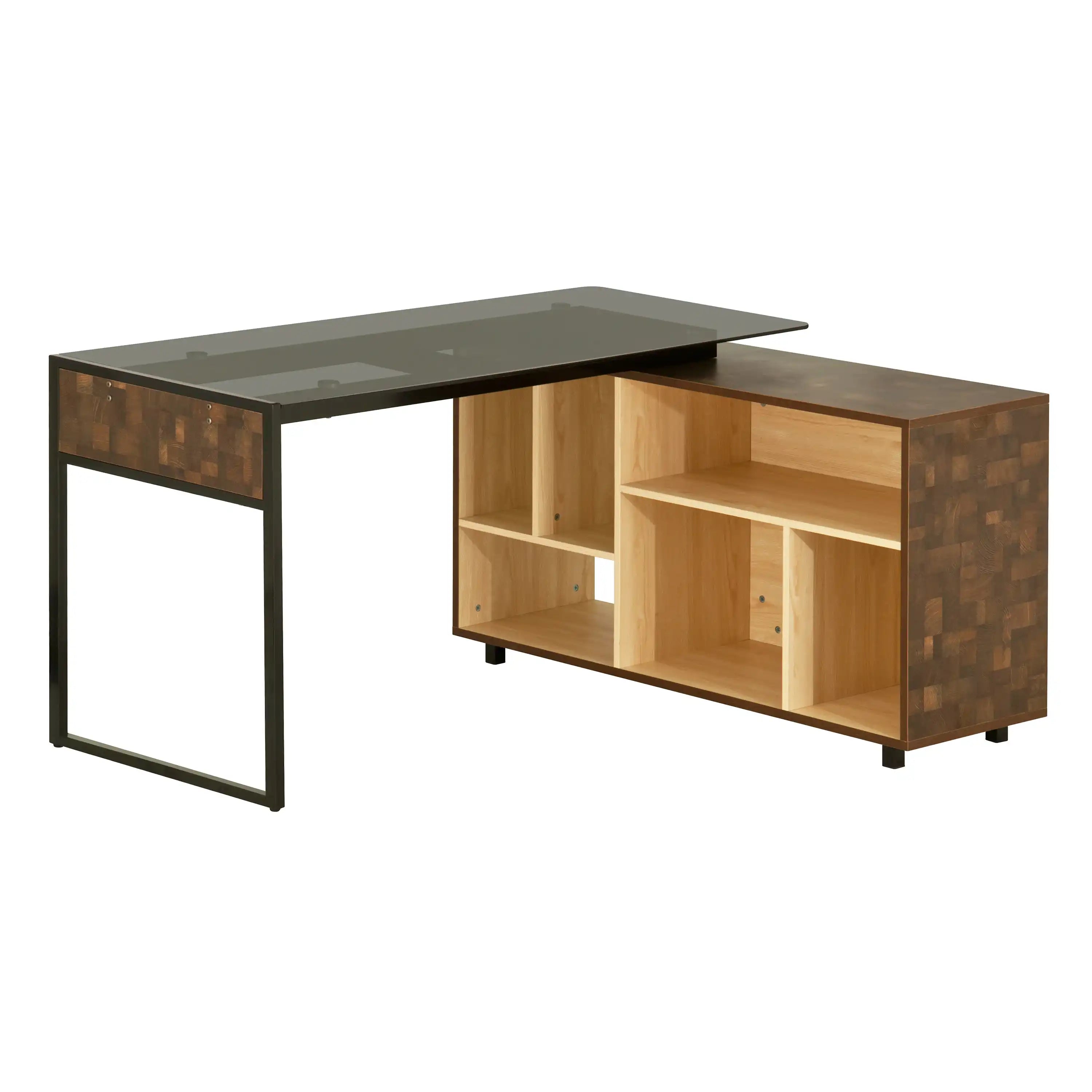 Techni Mobili L-Shape Corner Desk with Multiple Storage, Oak - Best Buy Furniture