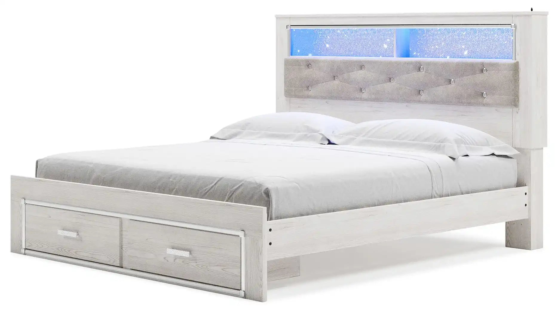 Altyra - King Upholstered Bookcase Bed With Storage - White - Best Buy Furniture