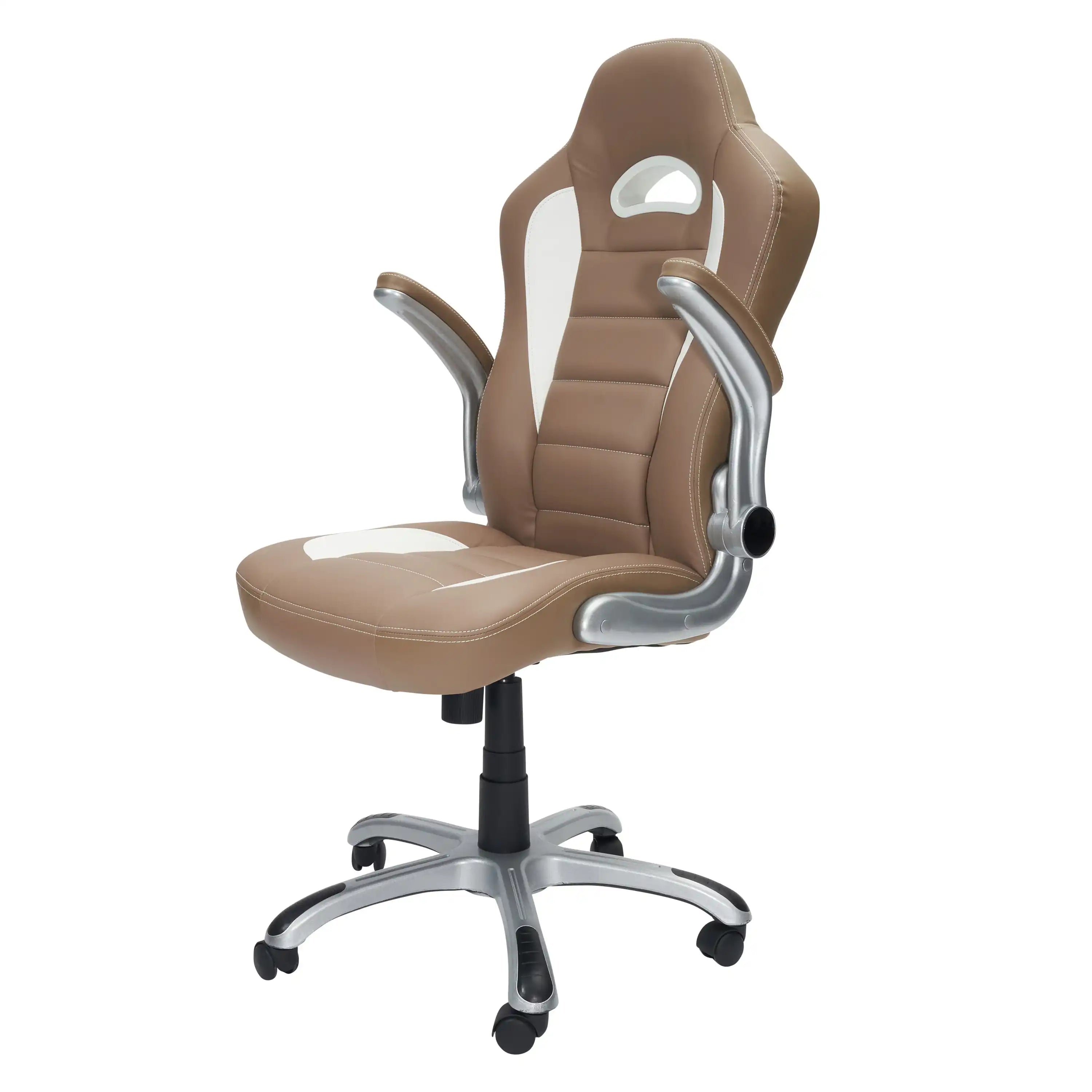 Techni Mobili High Back Executive Sport Race Office Chair with Flip-Up Arms, Camel - Best Buy Furniture