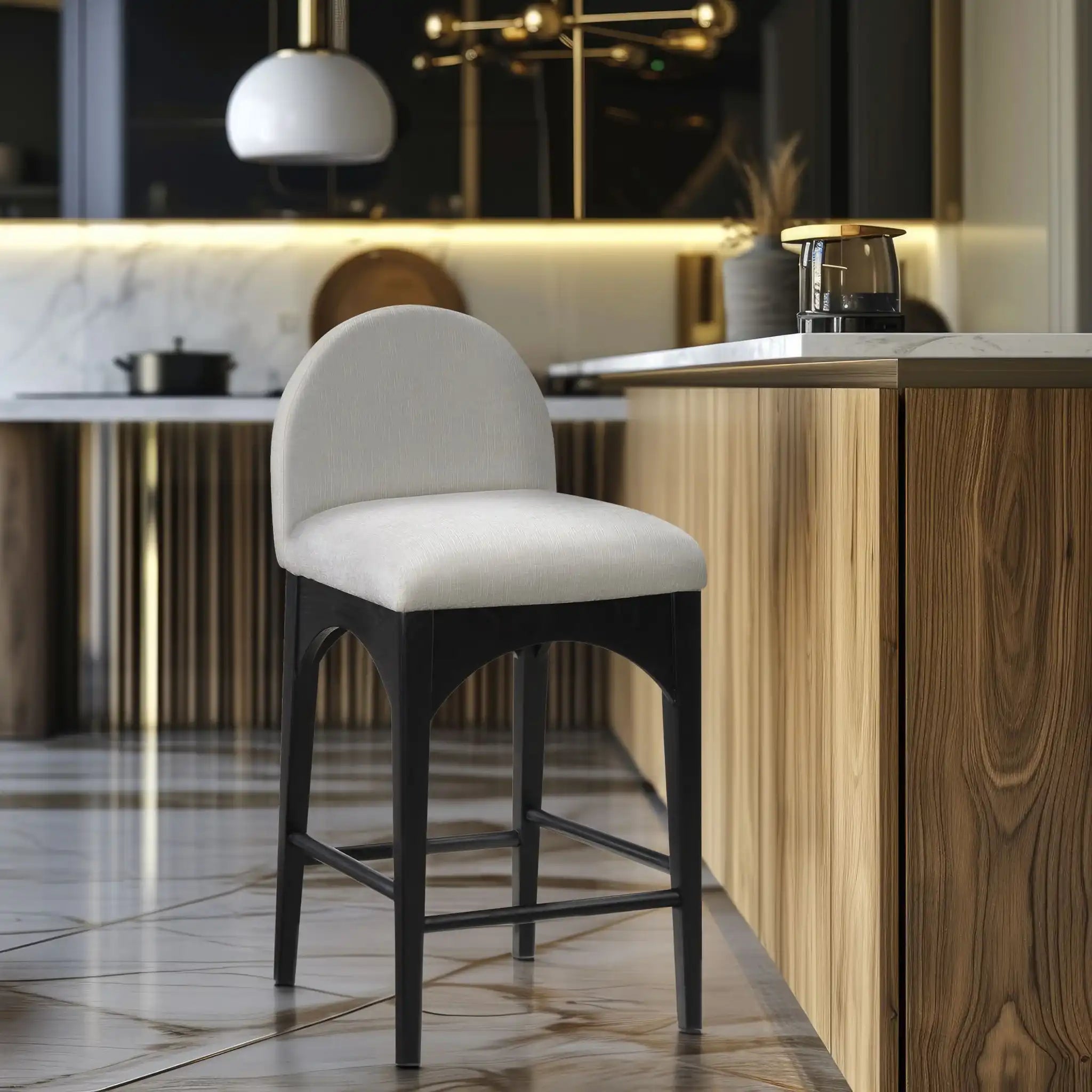 Waldorf - Chenille Stool With Black Legs