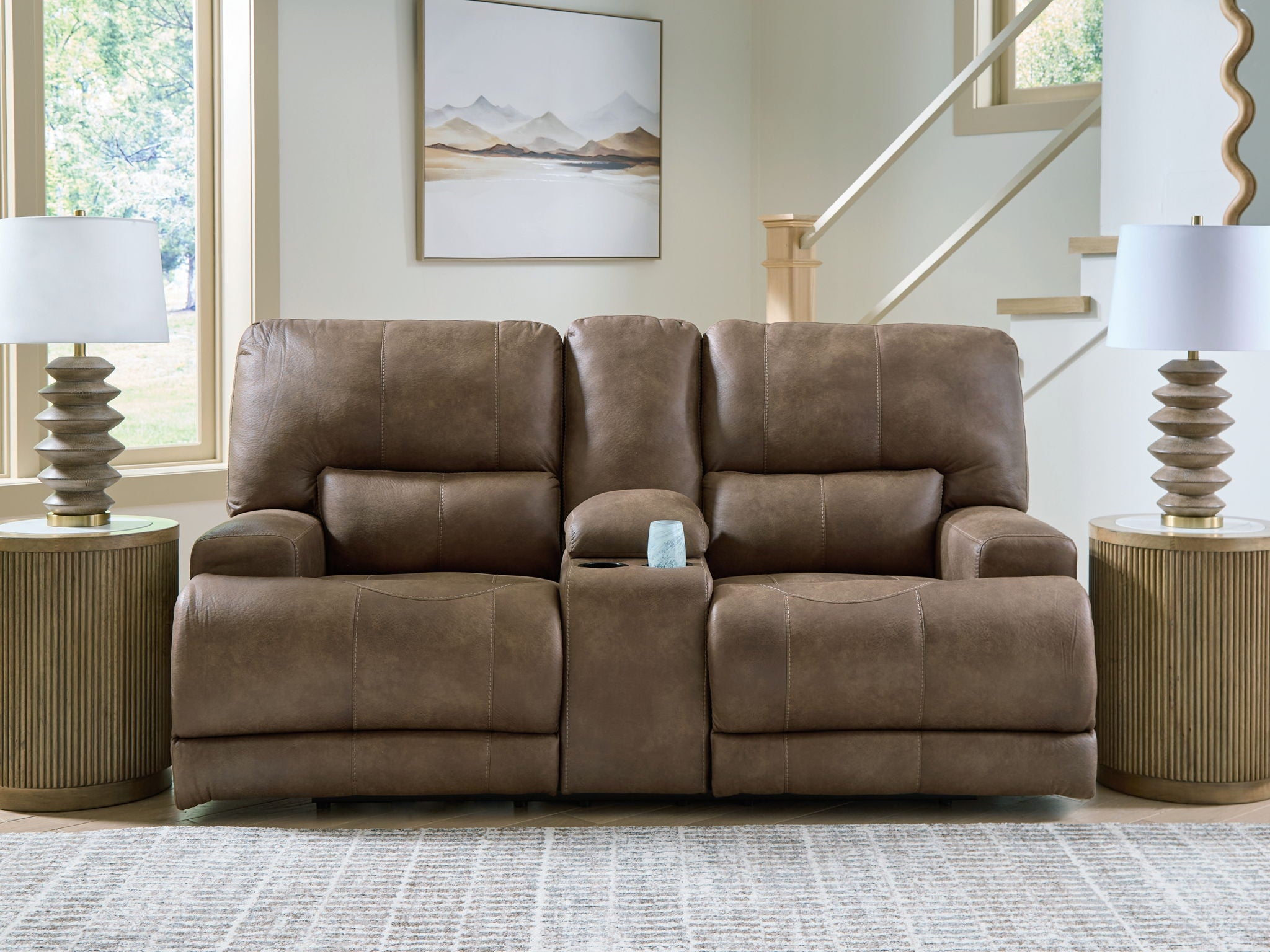 Beckley Place - Power Reclining Loveseat With Console / Adjustable Headrest - Earth - Best Buy Furniture