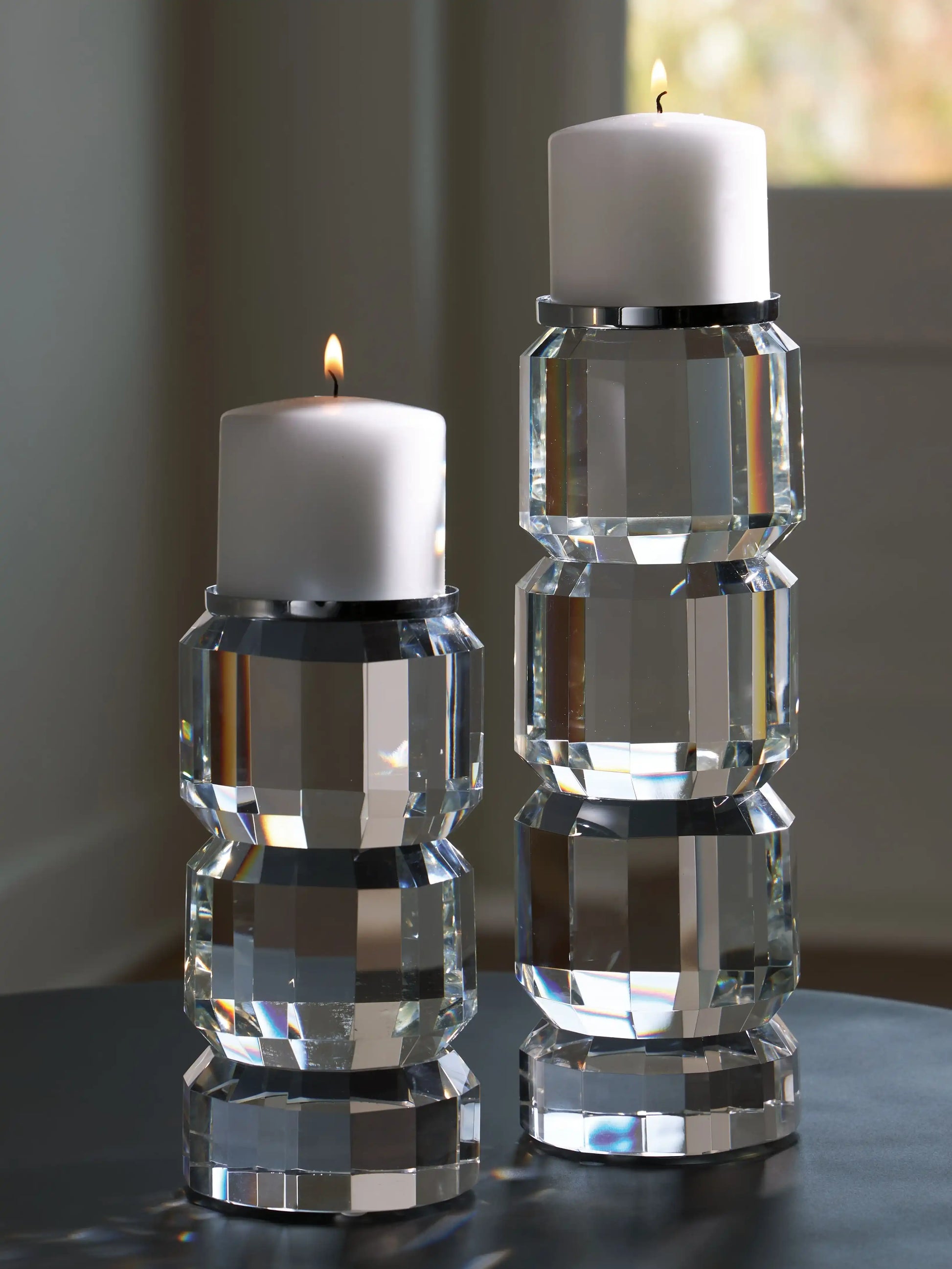 Brentley - Candle Holder Set (Set of 2) - Clear / Silver Finish - Best Buy Furniture