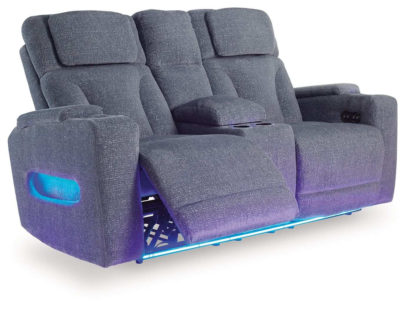 Studio Cave - Power Reclining Loveseat with Console - Steel - Best Buy Furniture