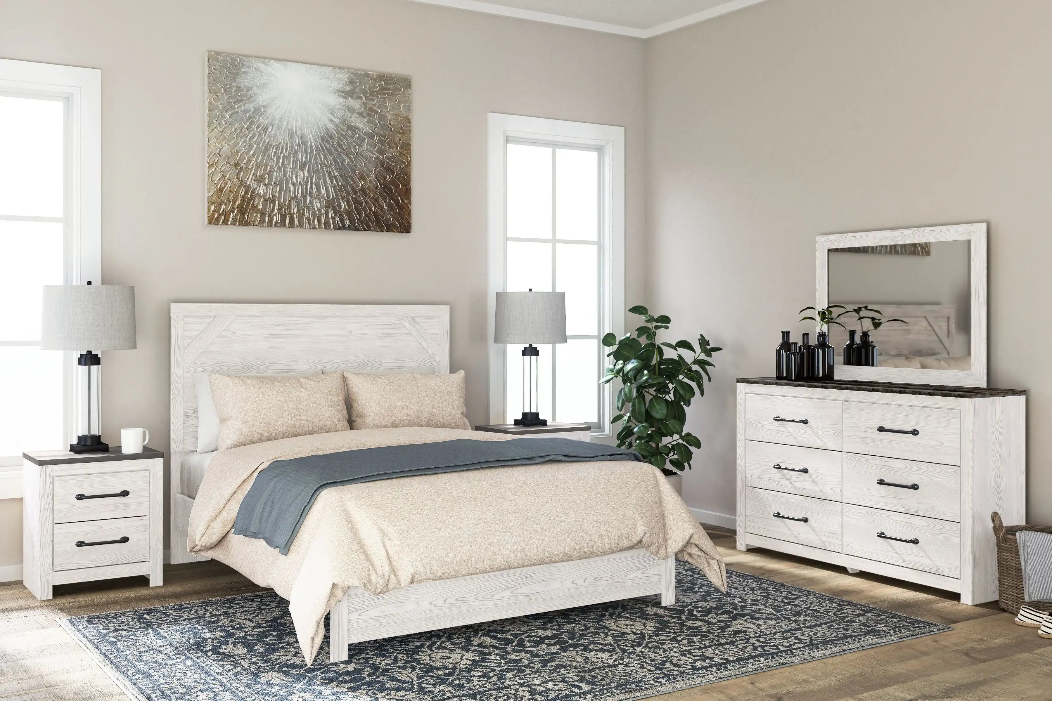 Gerridan - Two Drawer Night Stand - White / Gray - Best Buy Furniture