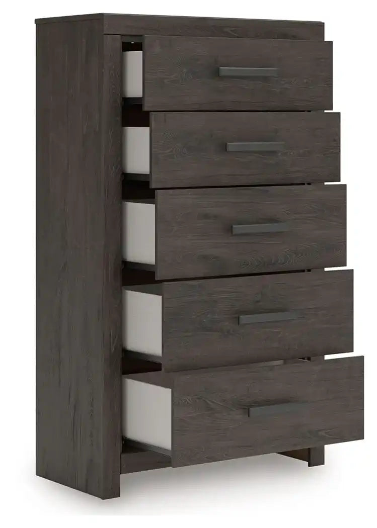 Prendonea - Five Drawer Chest - Charcoal - Best Buy Furniture