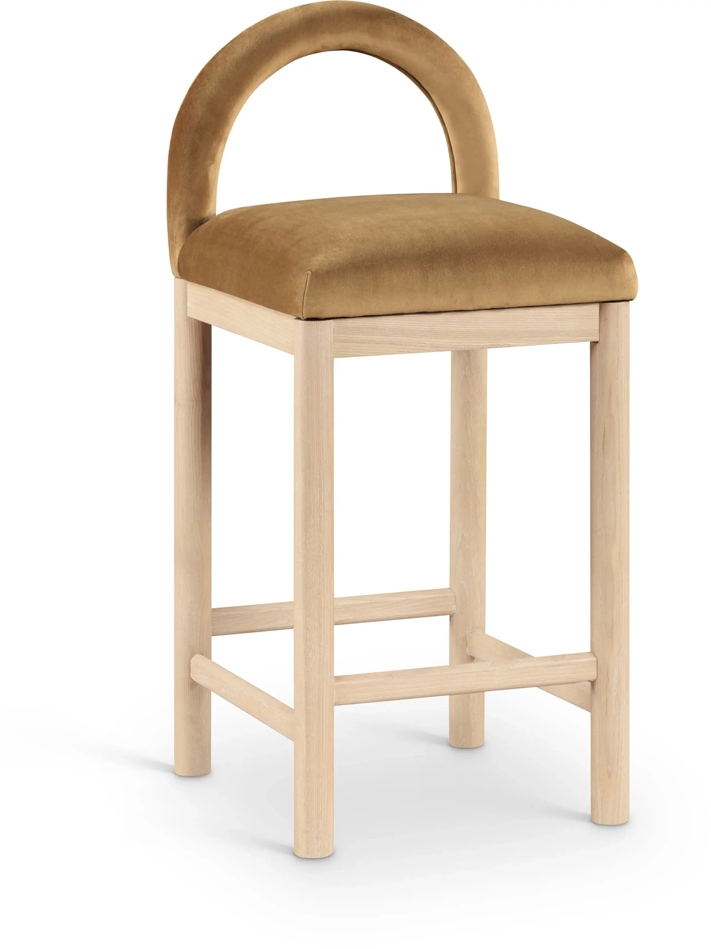 Conrad - Velvet Counter Stool With Natural Legs - Saddle - Best Buy Furniture