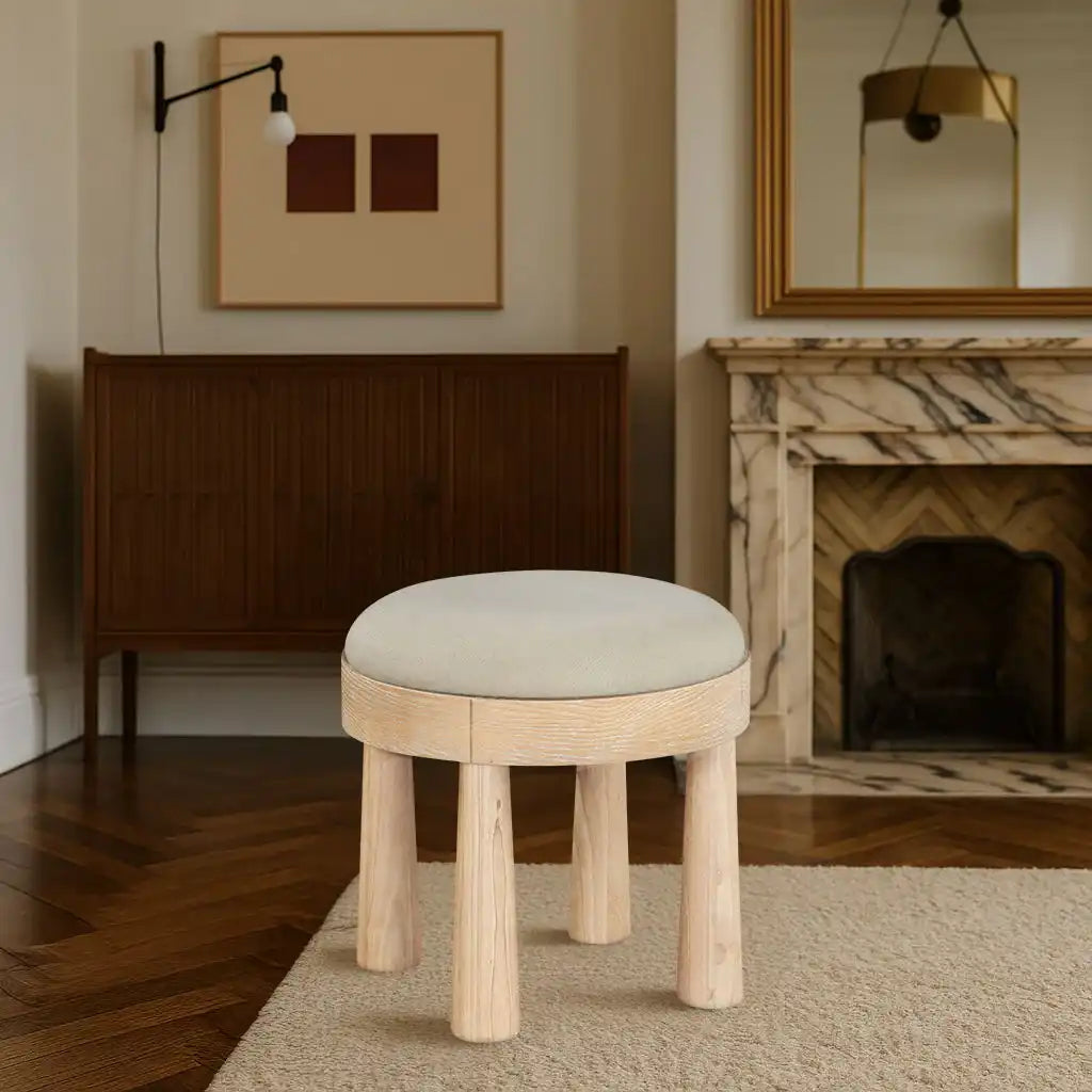 Larea - Linen Textured Fabric Ottoman - Natural Base