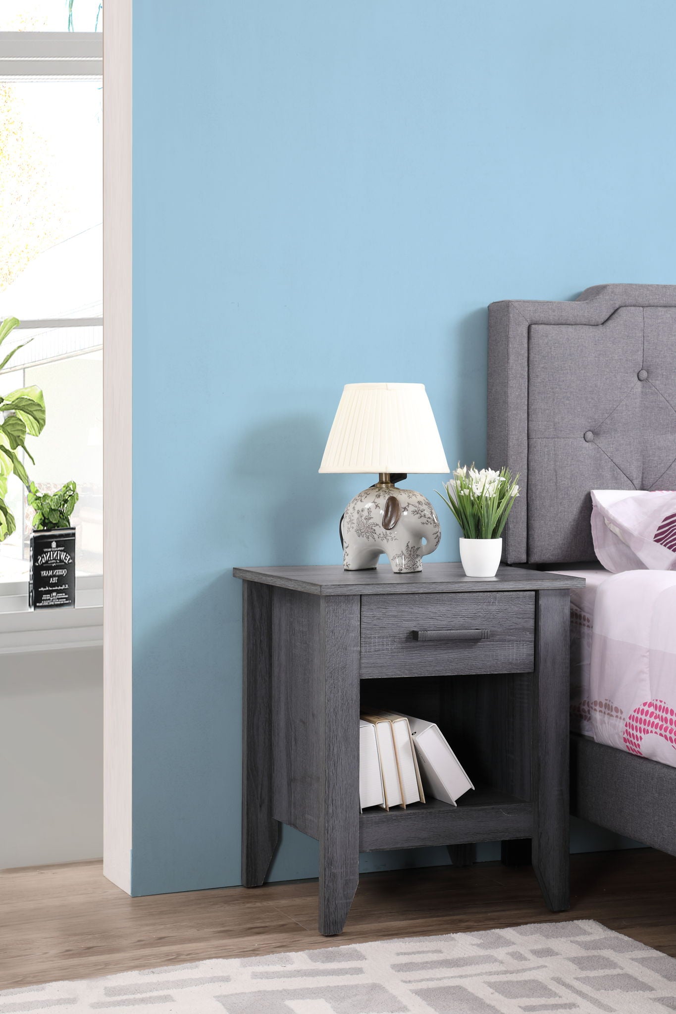 Roller Drawer Glides Nightstand