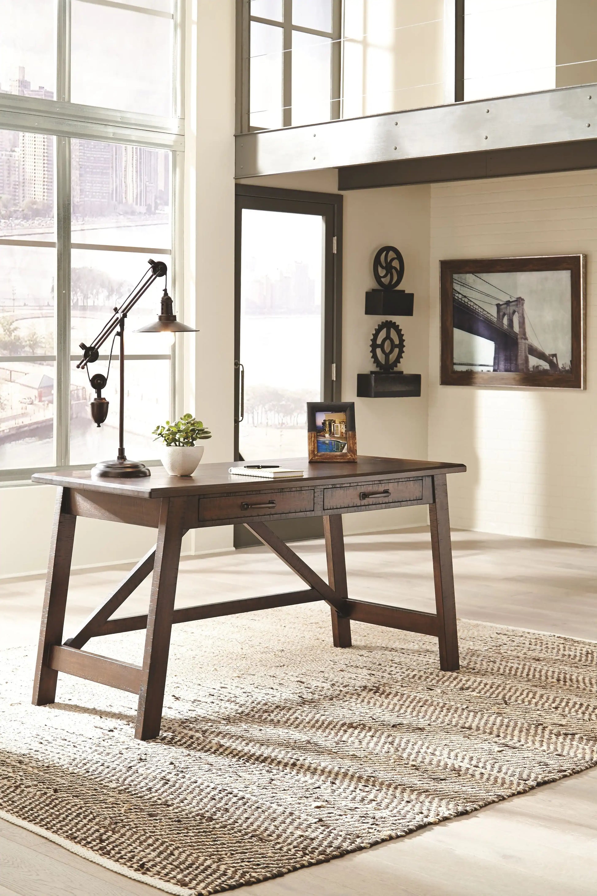 Baldridge - Home Office Large Leg Desk - Rustic Brown - Best Buy Furniture