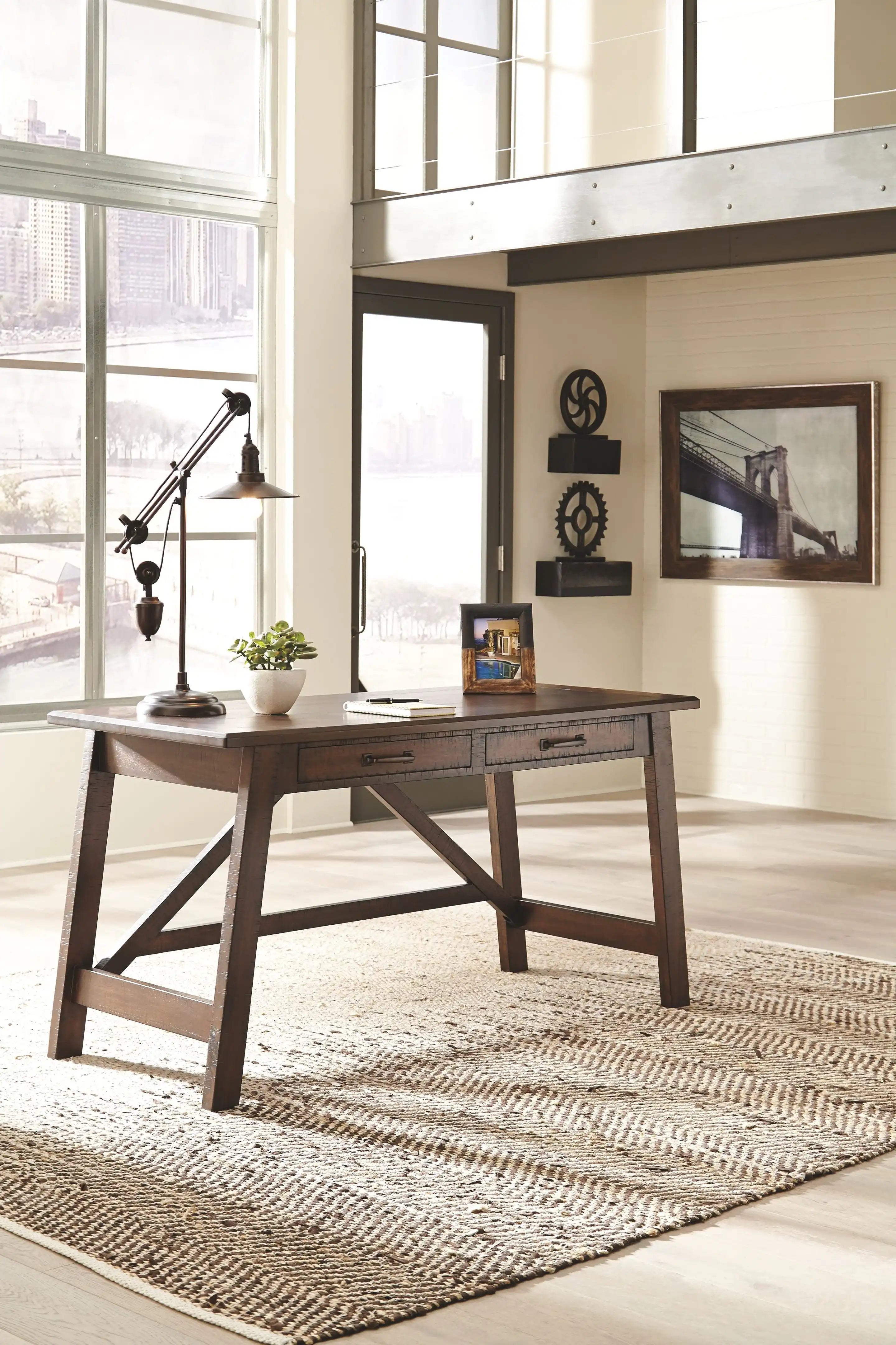 Baldridge - Home Office Large Leg Desk - Rustic Brown - Best Buy Furniture