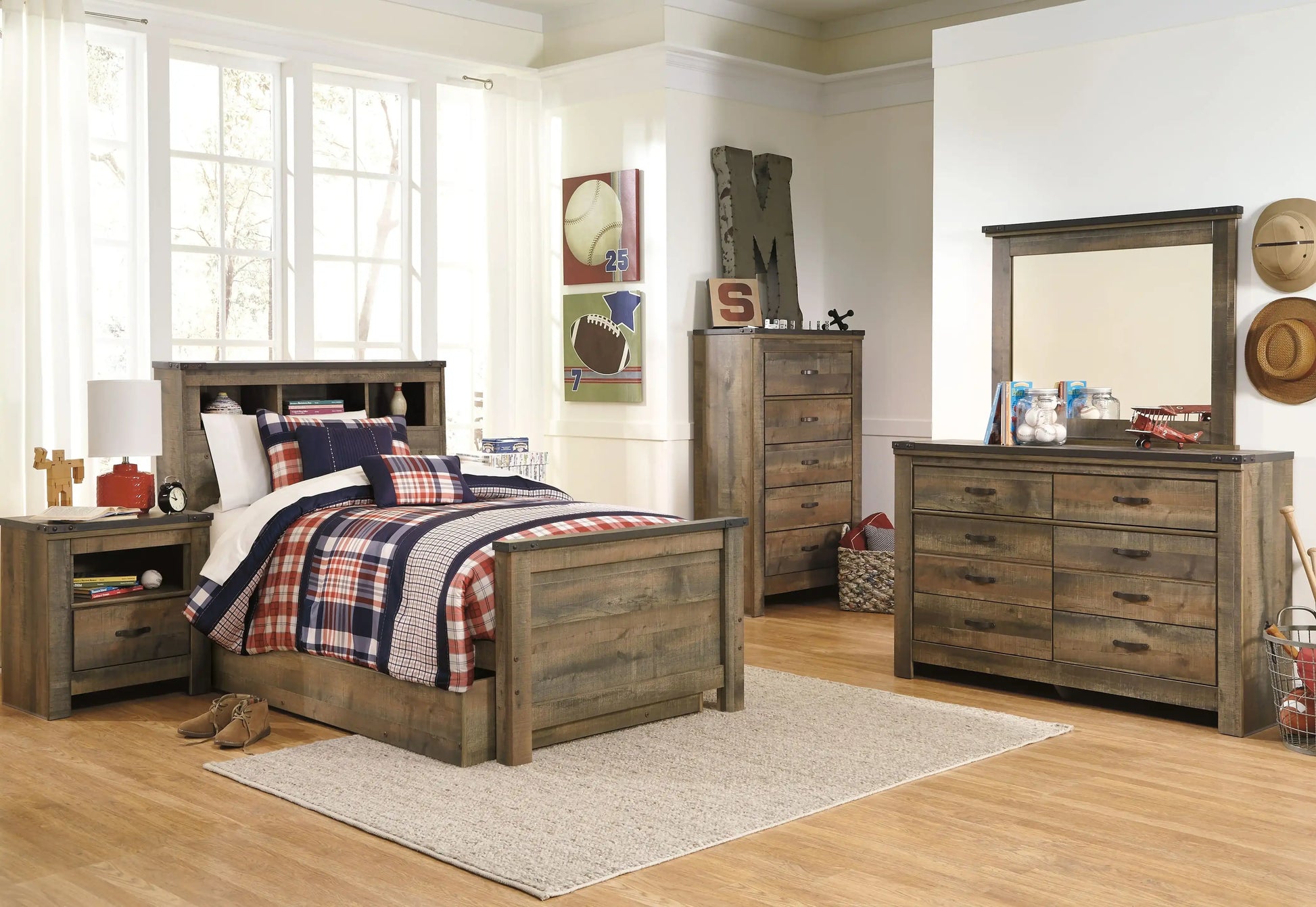 Trinell - Twin Bookcase Bed With 1 Large Storage Drawer - Brown - Best Buy Furniture