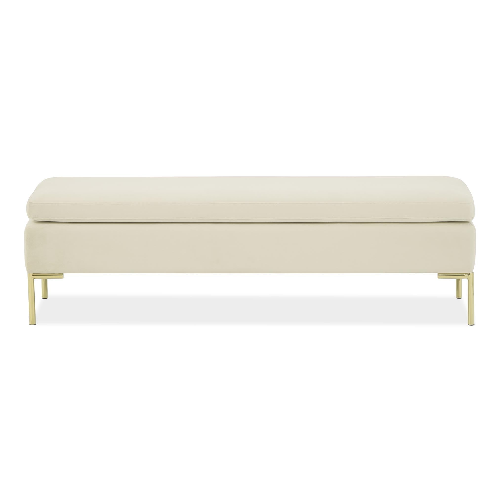 Signature Beds & Benches - Zennia Velvet Accent Bench - Ivory / Gold