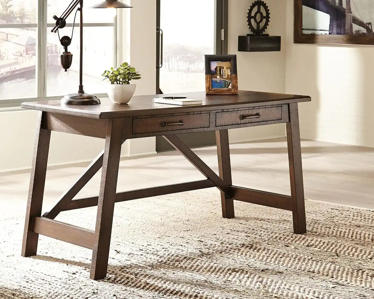 Baldridge - Home Office Large Leg Desk - Rustic Brown - Best Buy Furniture