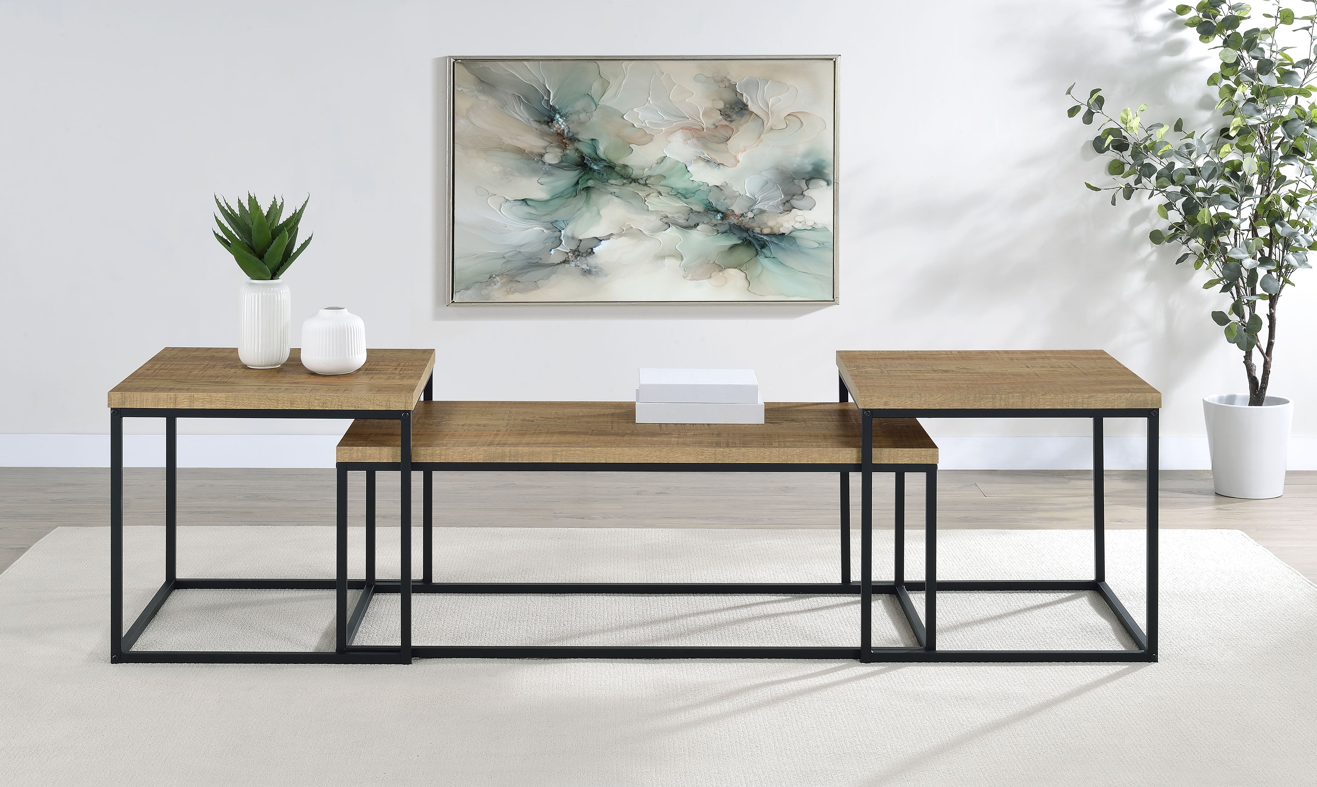 Straden 3-piece Engineered Wood Coffee Table Set Mango and Black-
