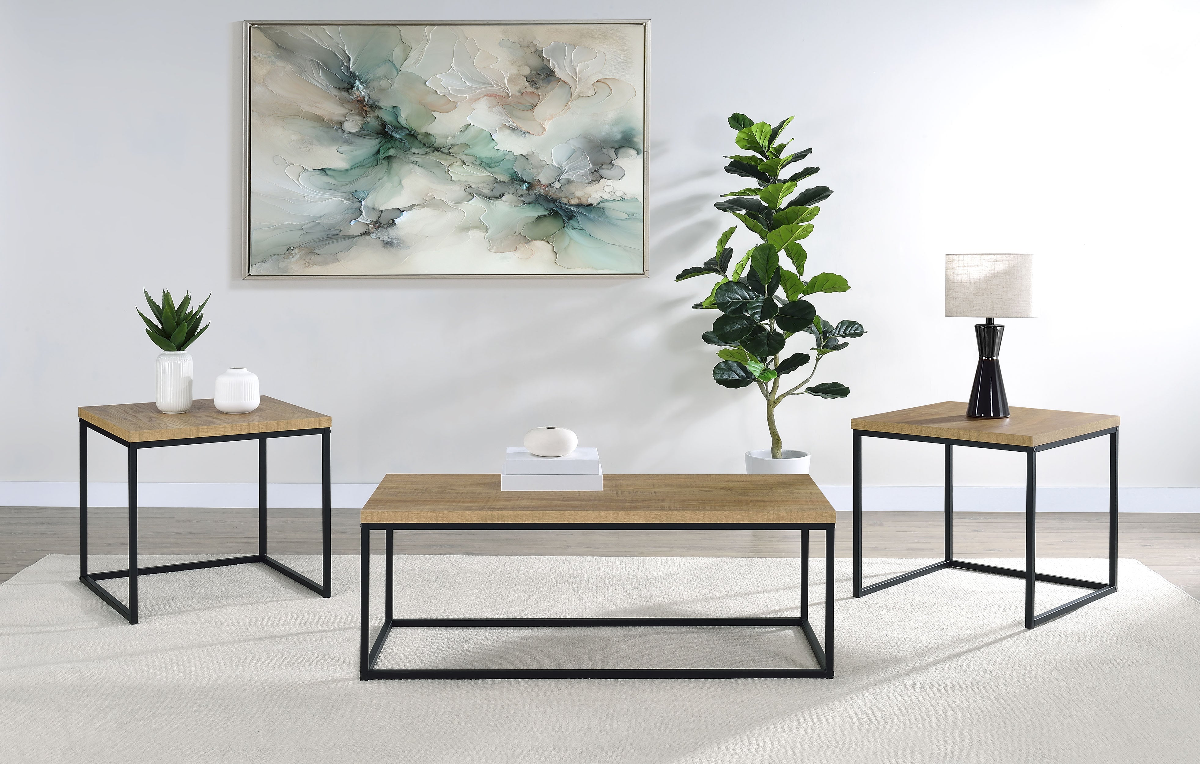 Straden 3-piece Engineered Wood Coffee Table Set Mango and Black-