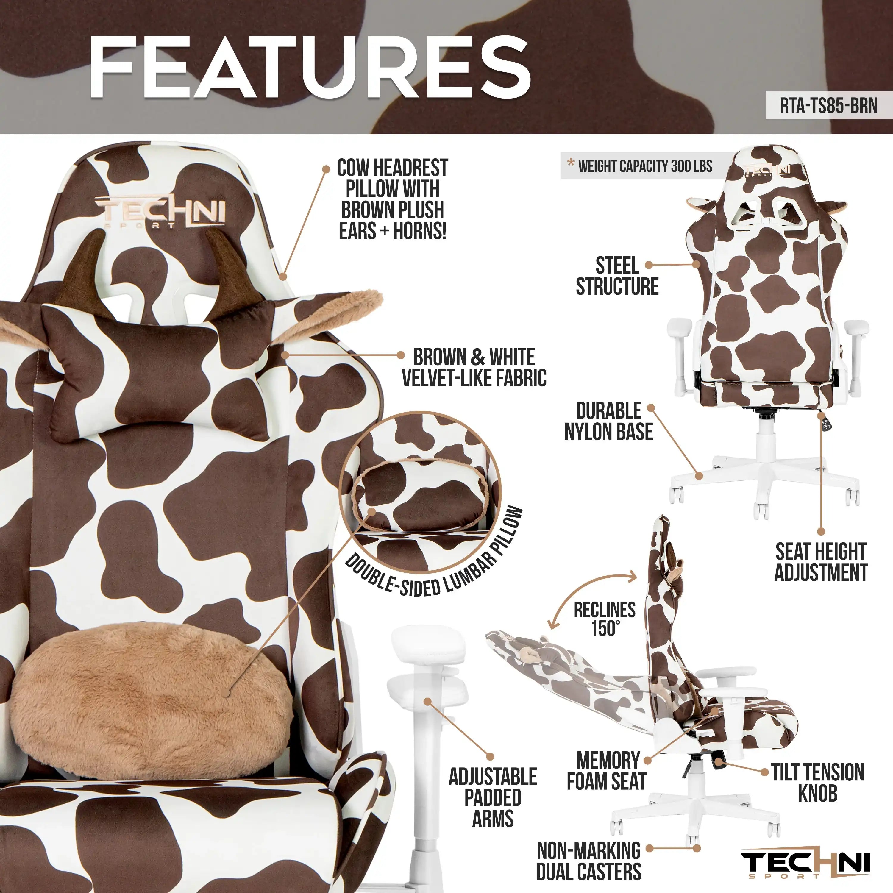 Techni Sport TS85 Brown COW Series Gaming Chair - Best Buy Furniture