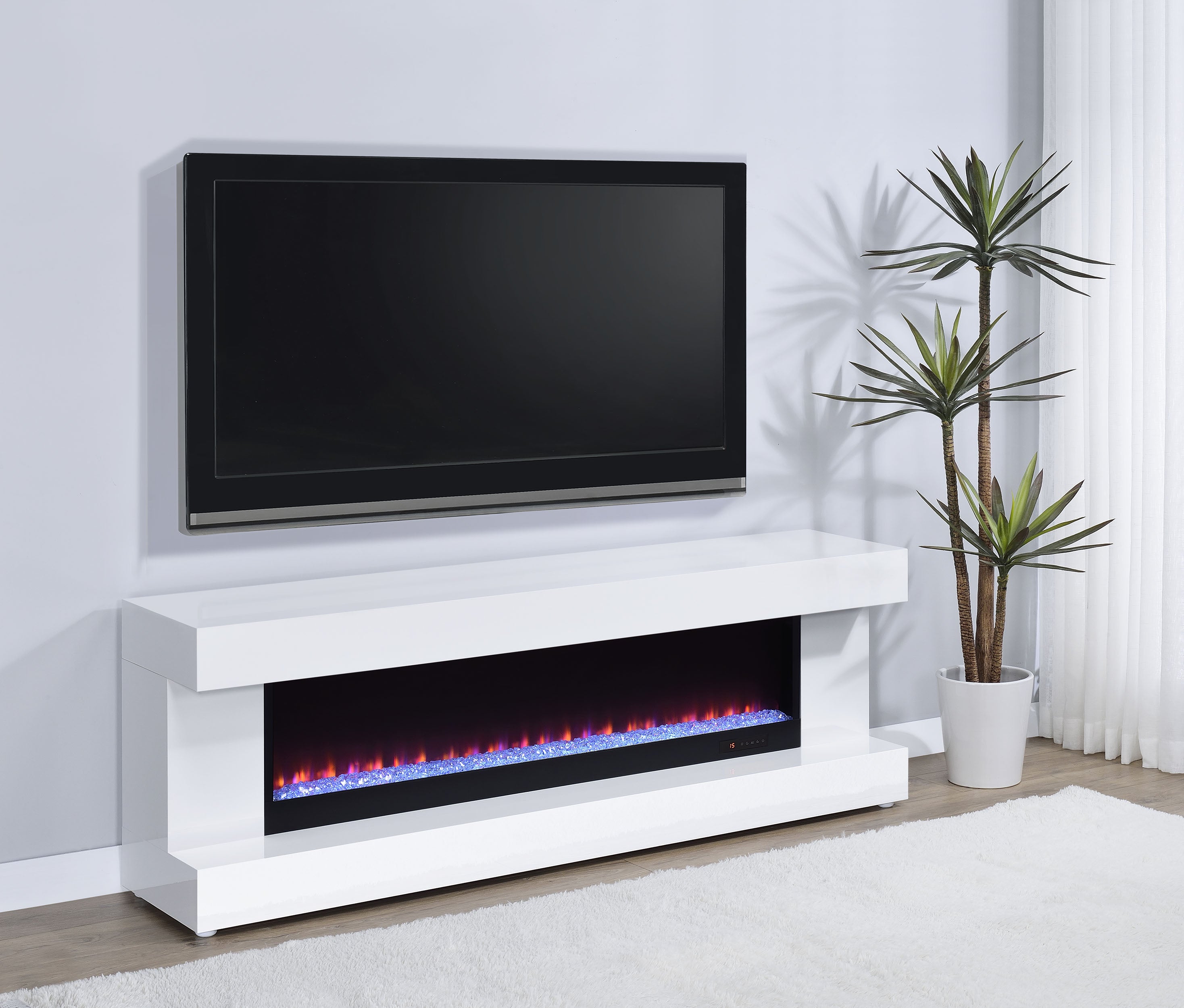 Mallory TV Stand Fireplace Console Bluetooth Speaker White High Gloss-