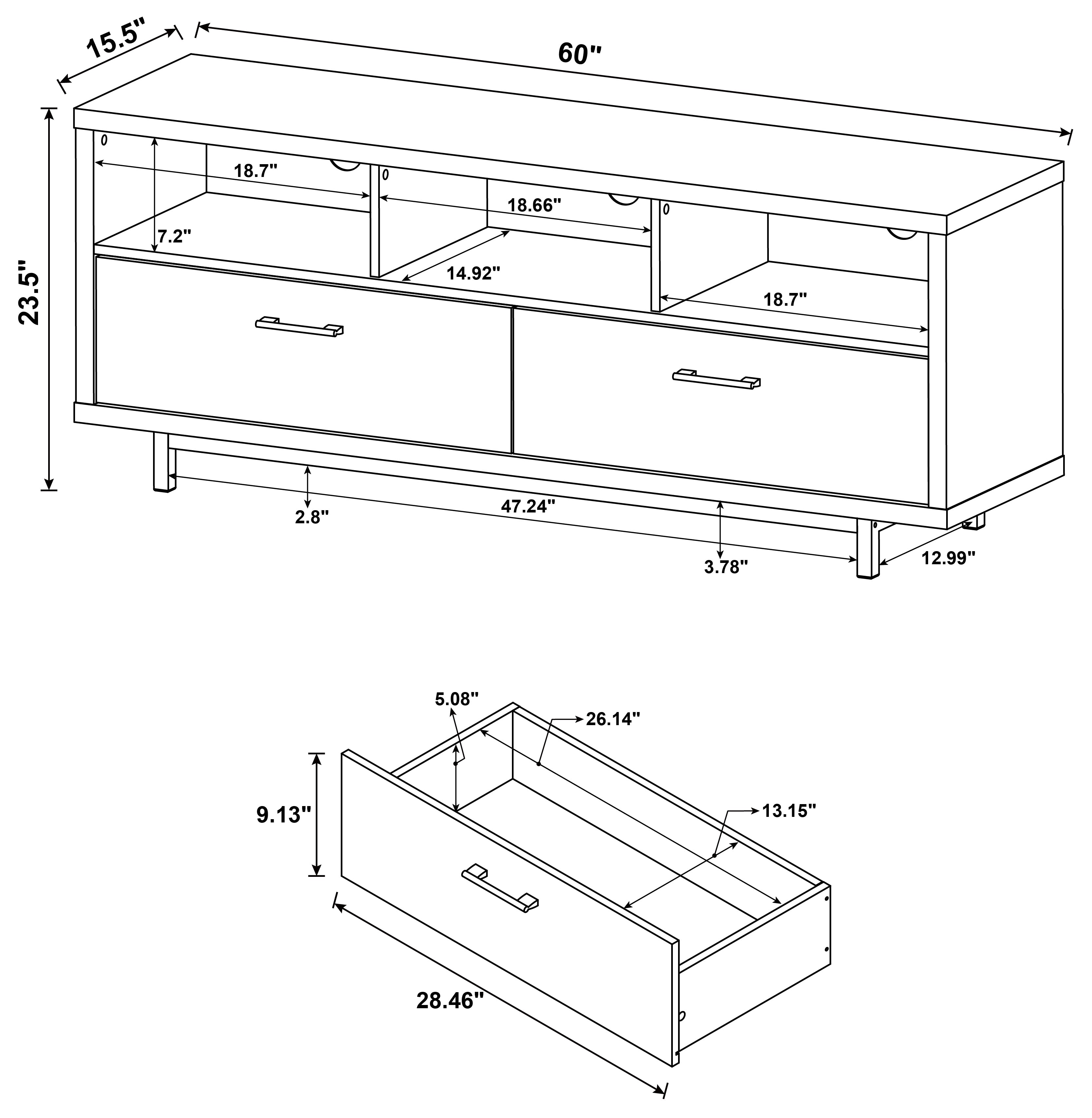 Casey 2-drawer Engineered Wood 60-inch TV Stand Cappuccino-CoasterEssence