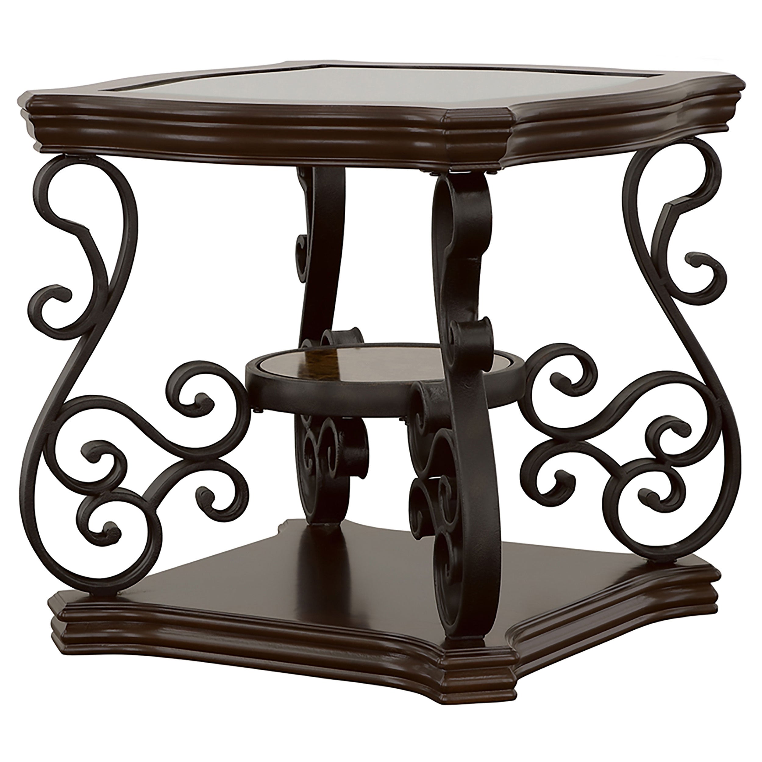 Laney 1-shelf Glass Top Square End Table Deep Merlot-CoasterEssence