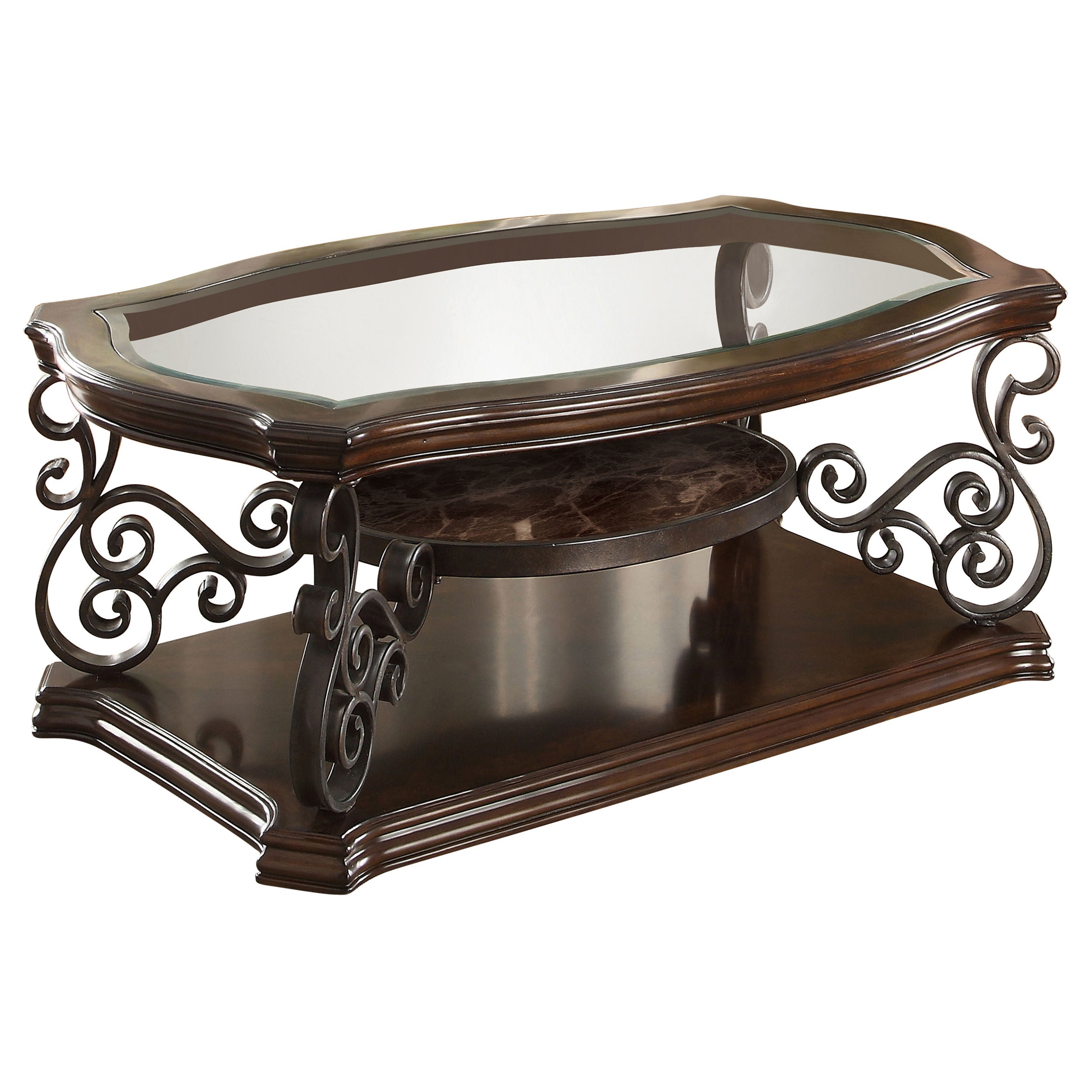 Laney 1-shelf Glass Top Rectangular Coffee Table Deep Merlot-CoasterEssence