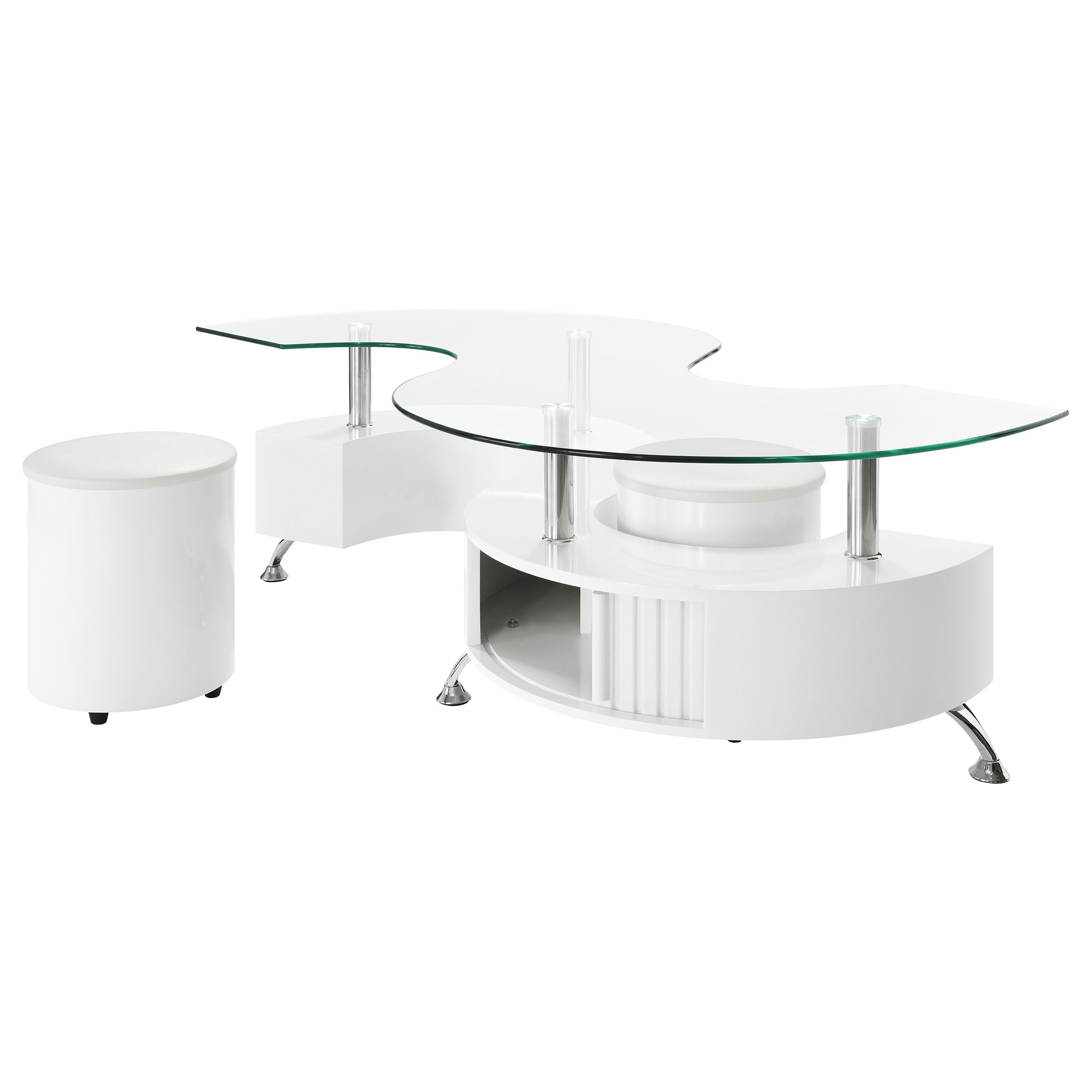 Buckley 3-piece Coffee Table and Stools Set White High Gloss-