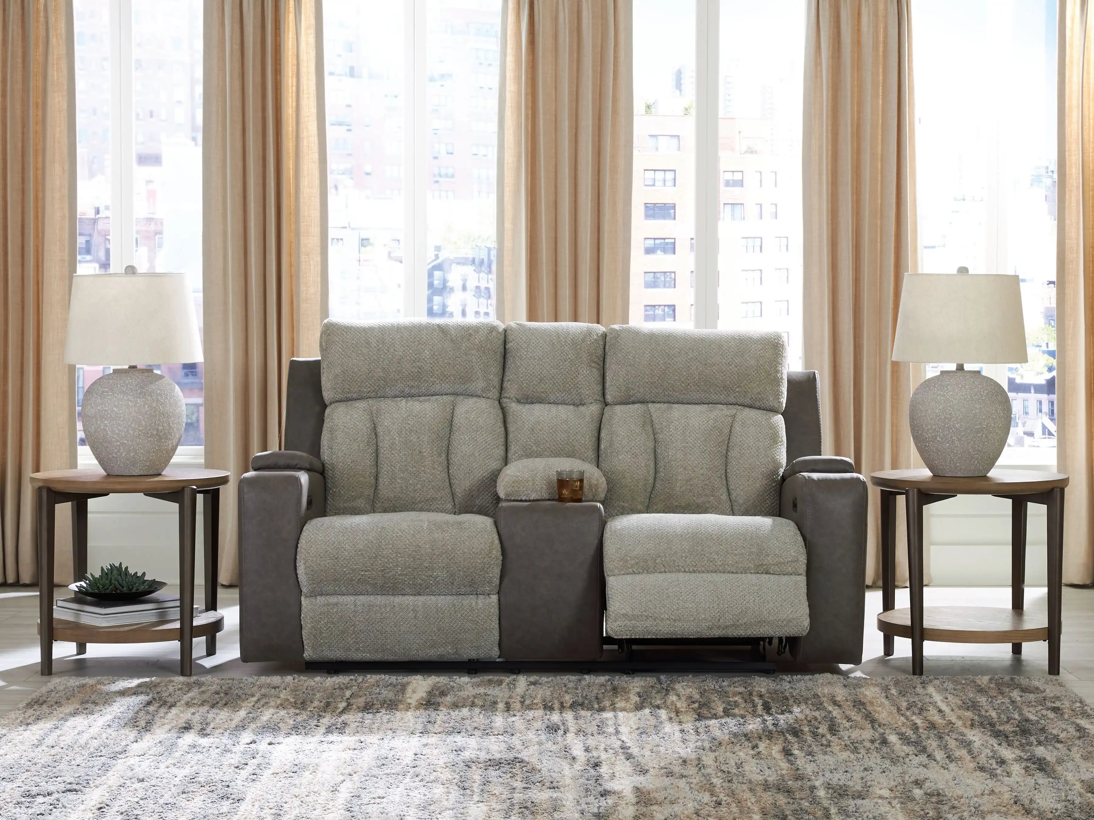 WhipLash - Power Reclining Loveseat With Console / Adj Headrest - Sisal - Best Buy Furniture