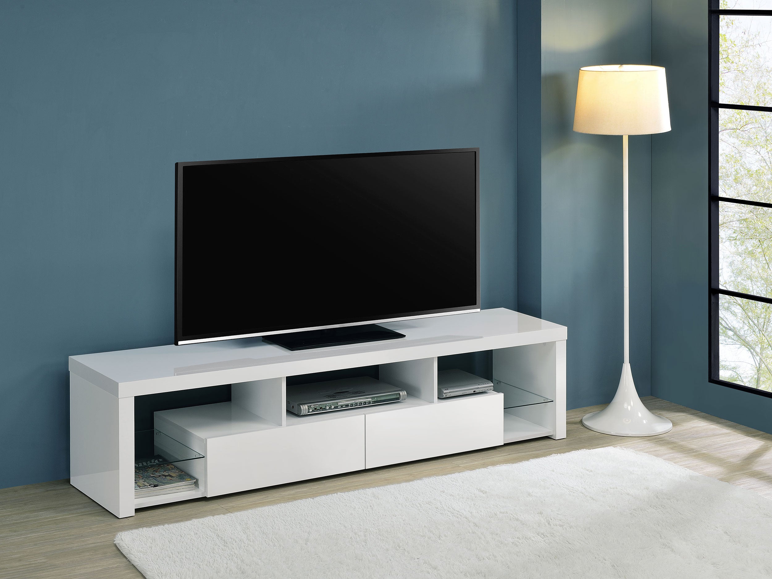 Jude 2-drawer Engineered Wood 71-inch TV Stand High Gloss White-