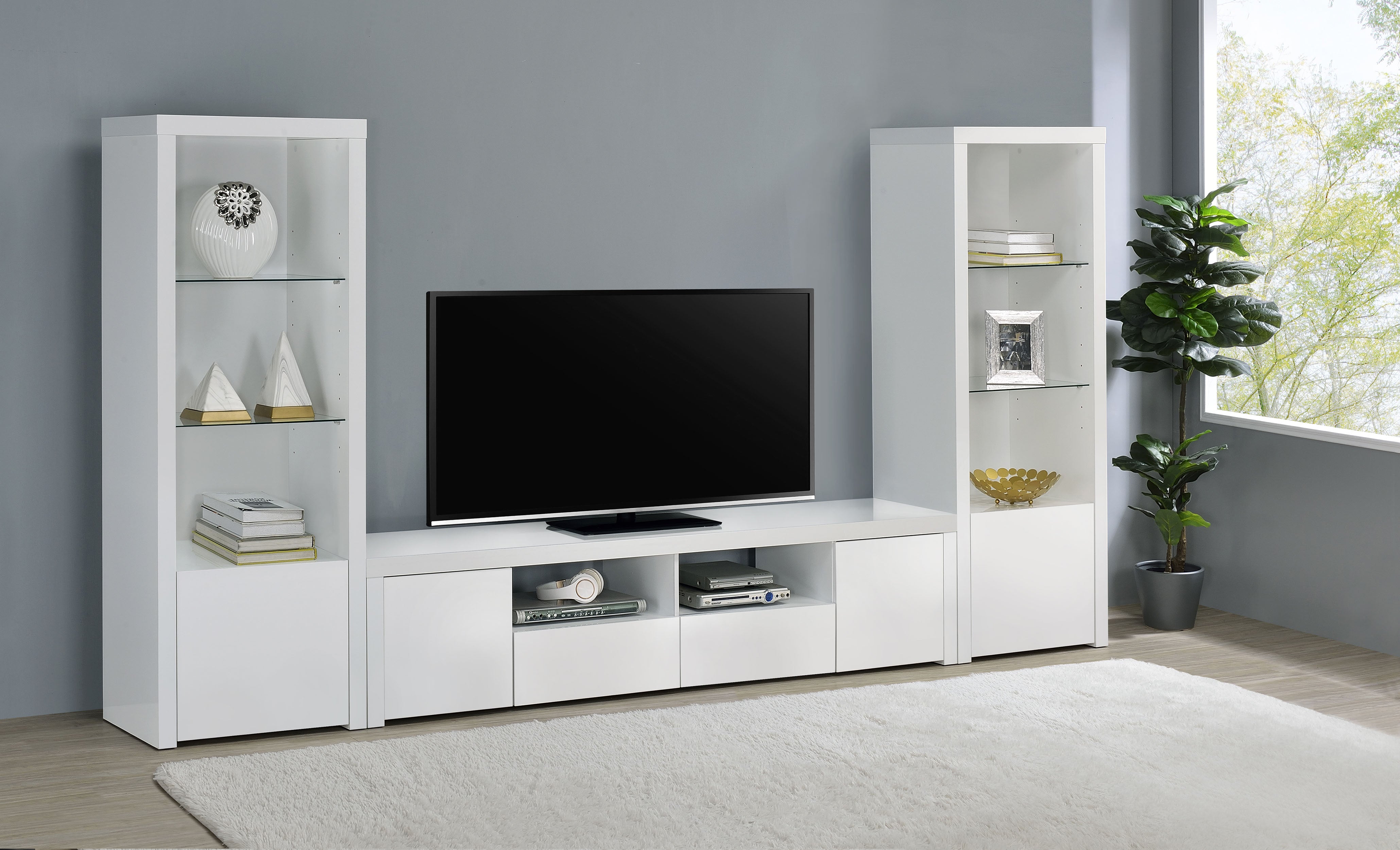 Jude 3-shelf Engineered Wood Media Tower High Gloss White-
