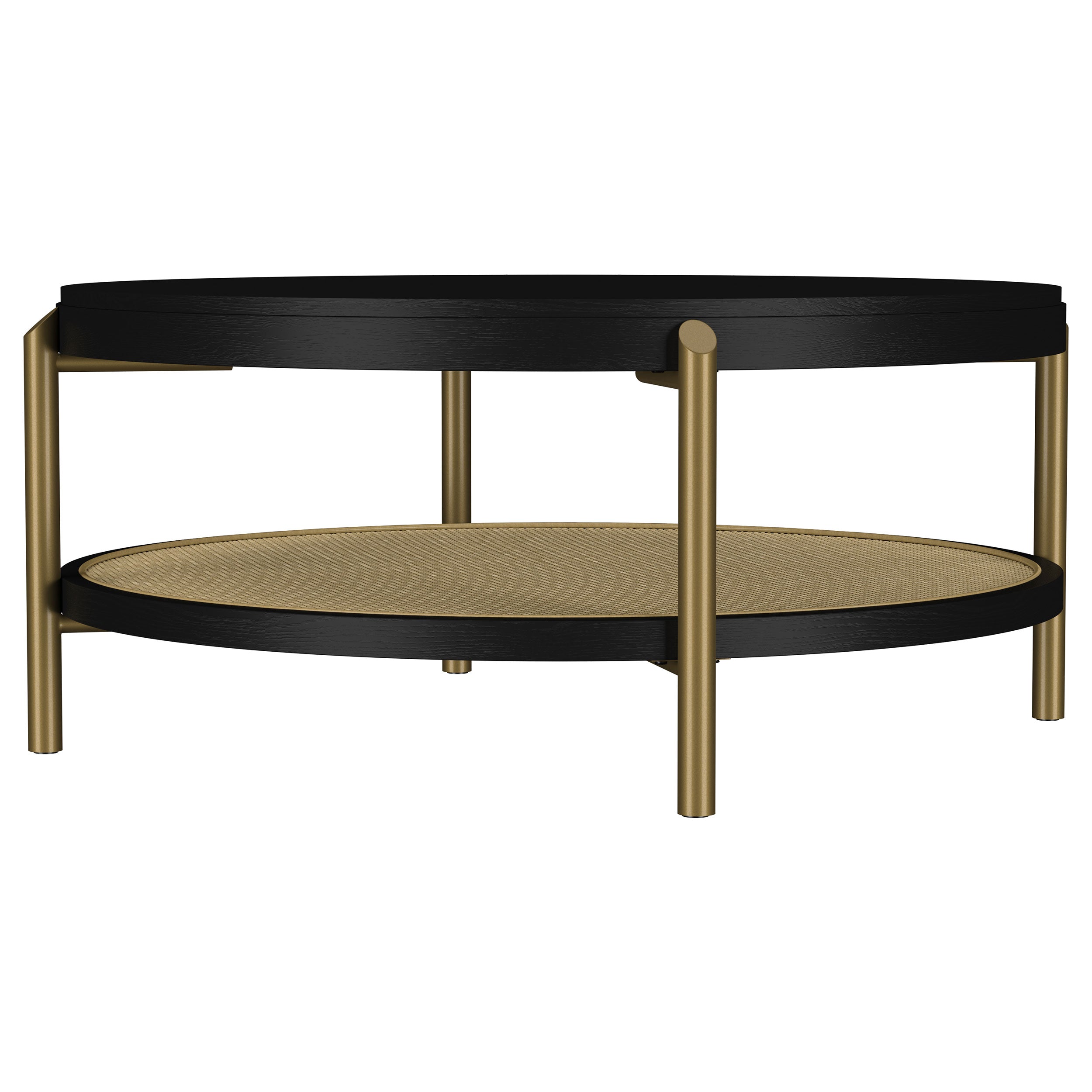 Arini Round Coffee Table With Storage Shelf Black-
