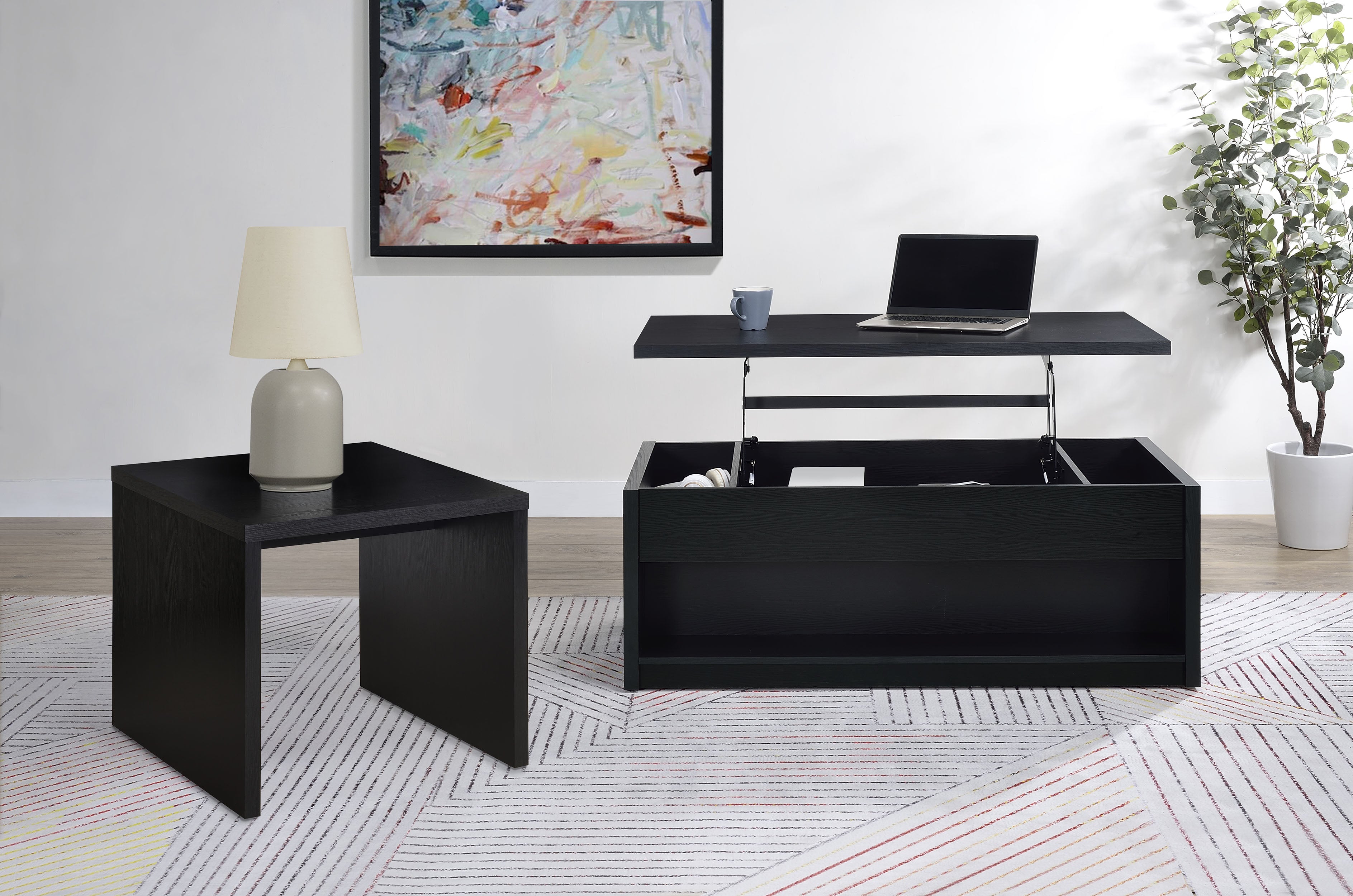 Knapp Lift Top Cocktail Coffee Table with Dual Drawers Black-