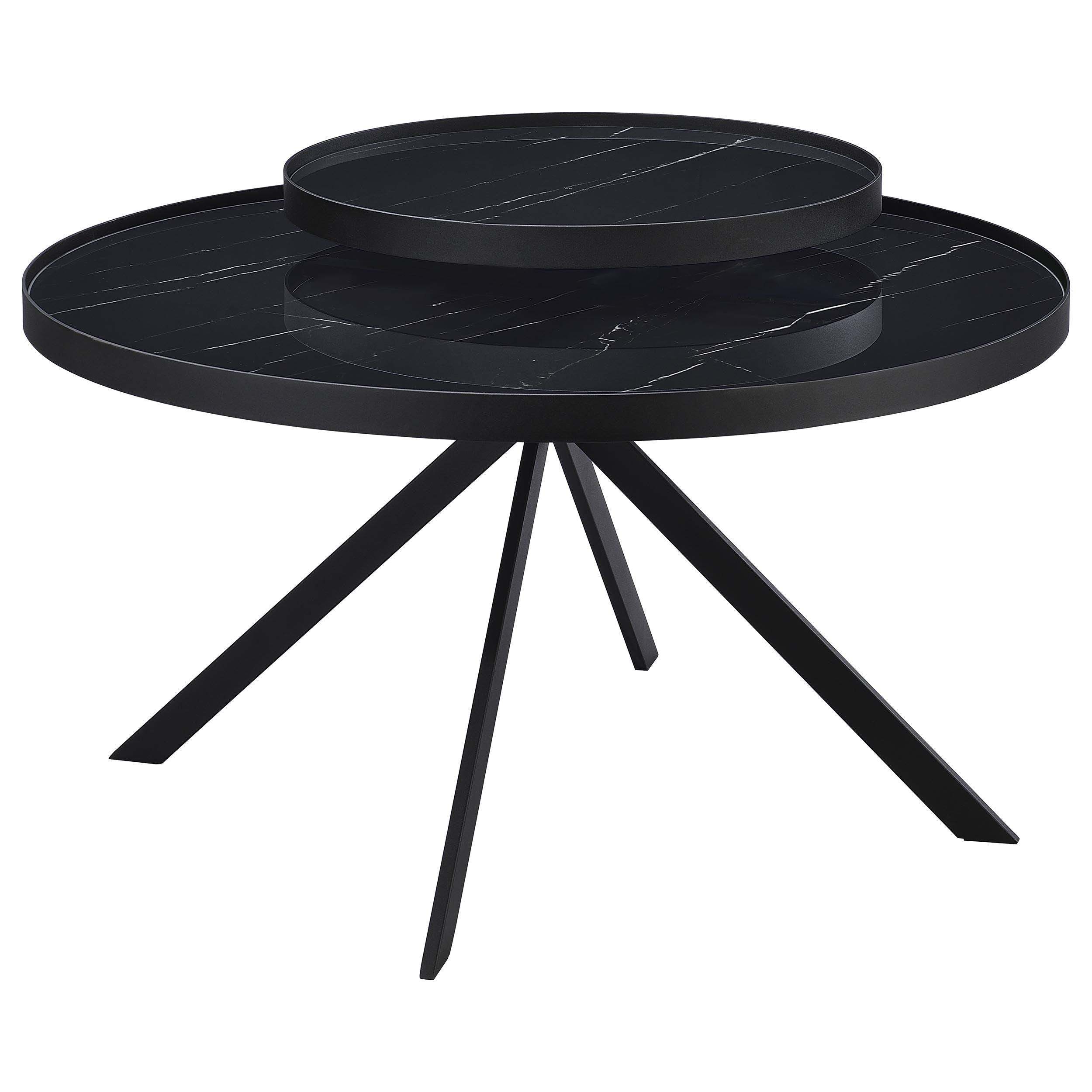 Briggs Round Marble Printed Glass Top Coffee Table Black-
