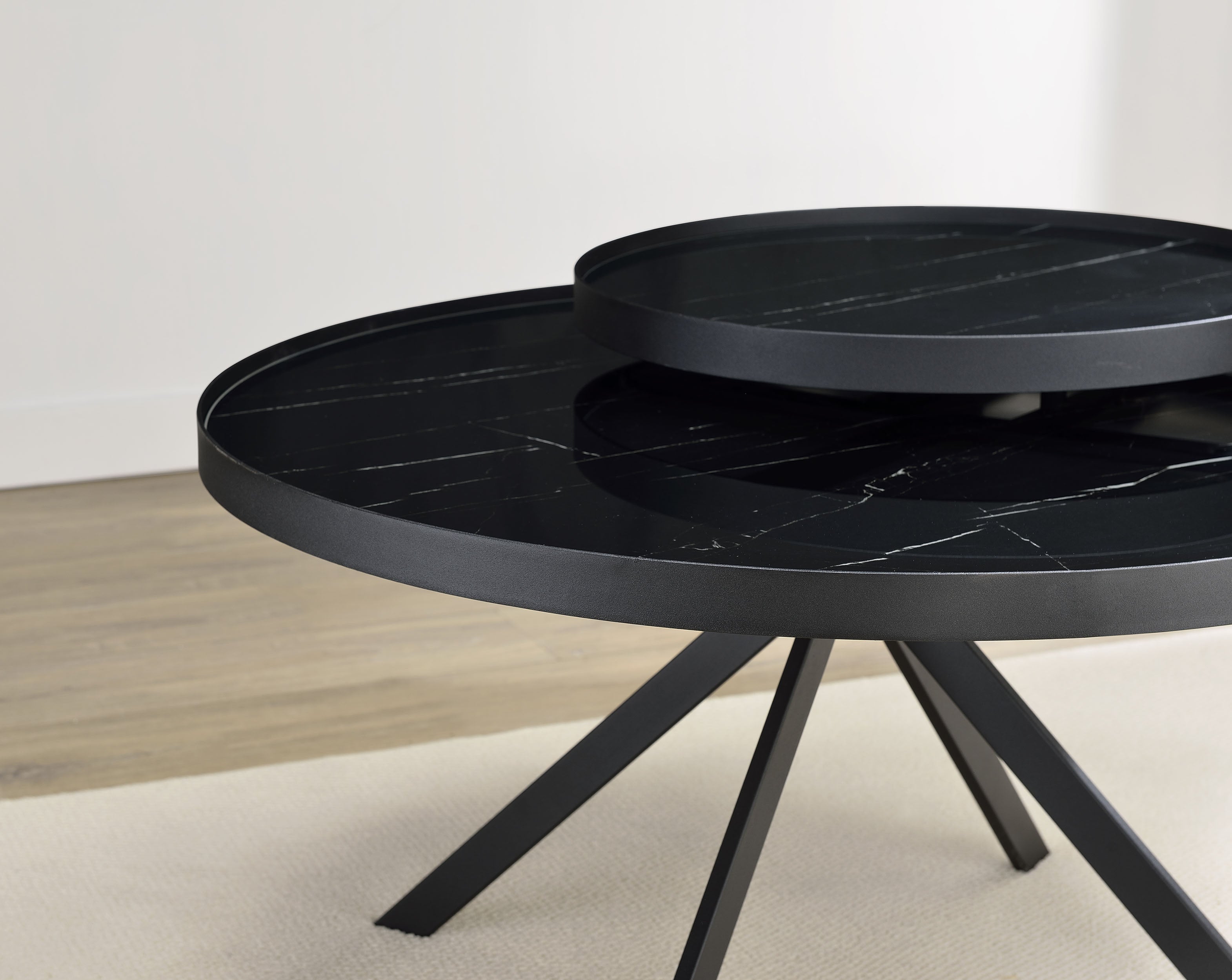 Briggs Round Marble Printed Glass Top Coffee Table Black-