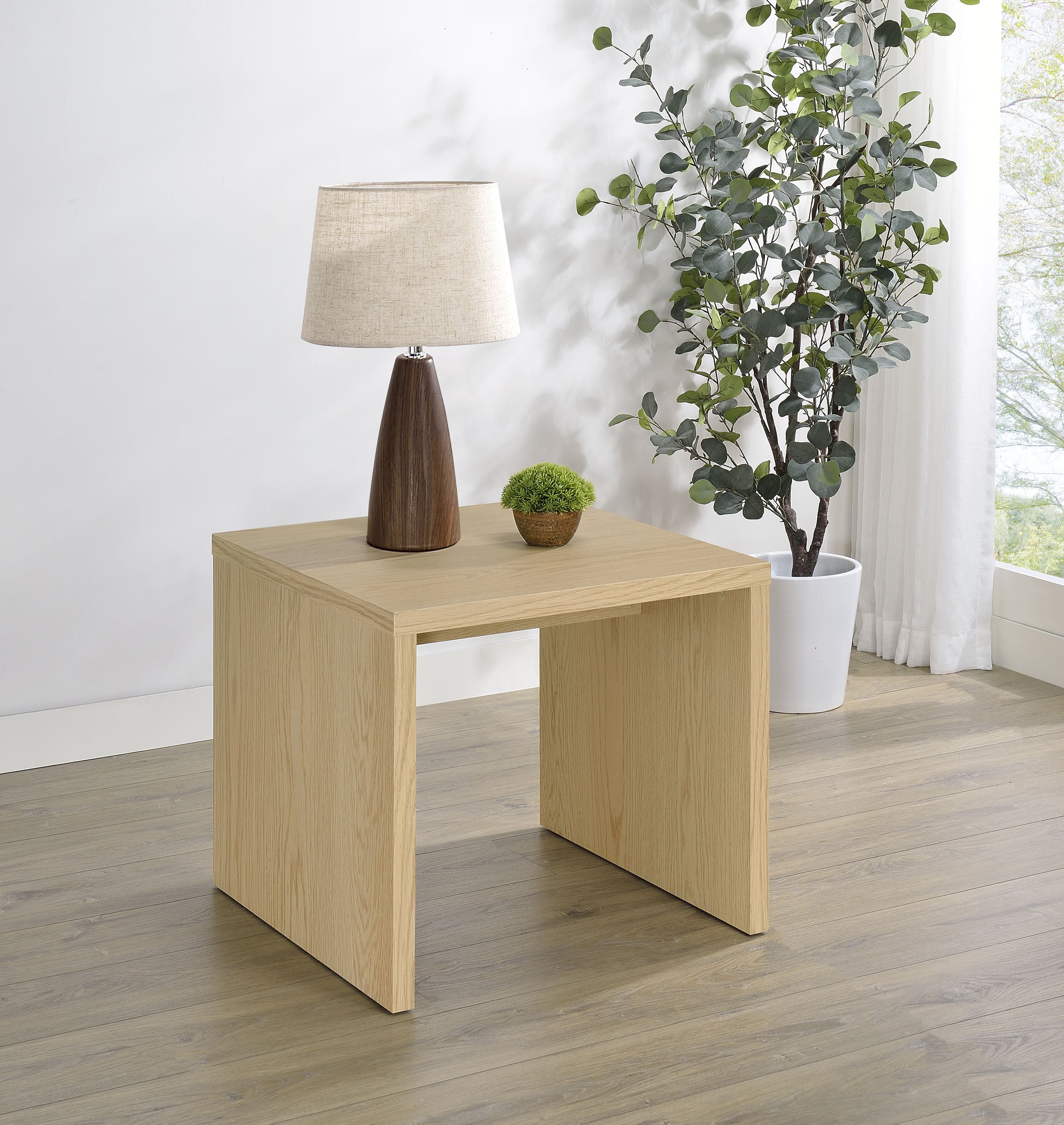 Canoga Engineered Wood Accent Side End Table Light Oak-